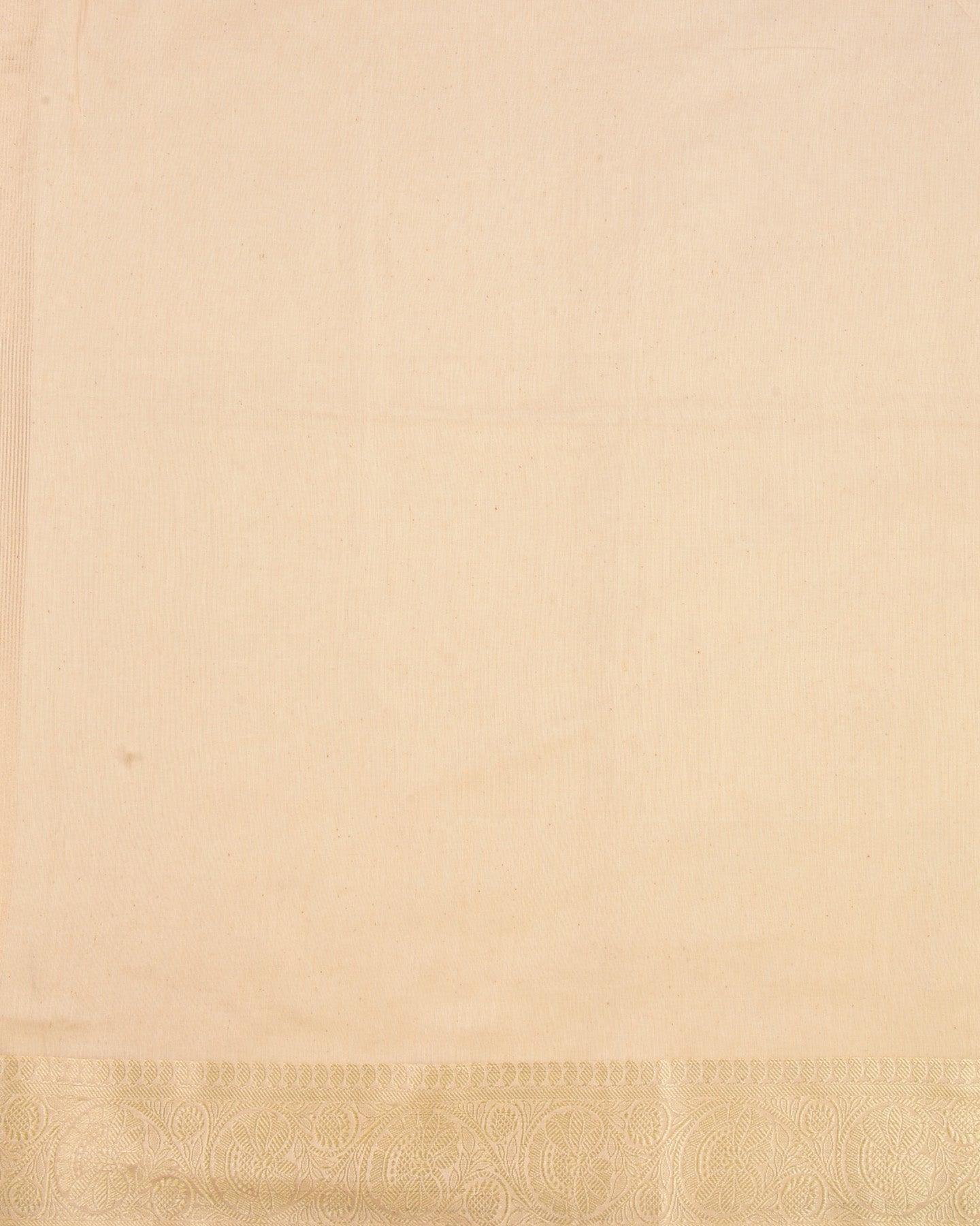 Almond White Banarasi Contemporary Brocade Woven Cotton Silk Saree with Zari Border - By HolyWeaves, Benares