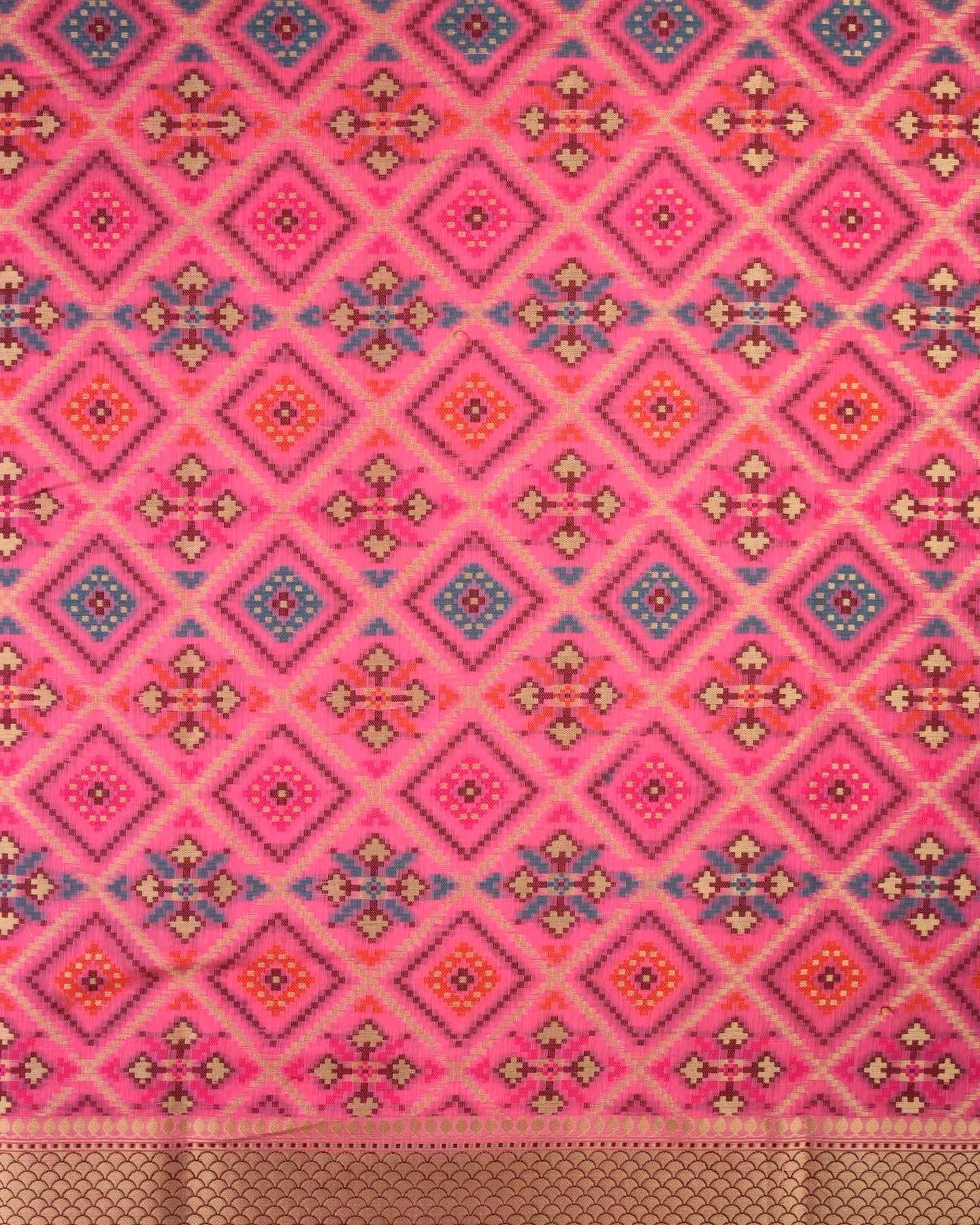 Amaranth Pink Banarasi Patola Cutwork Brocade Woven Cotton Silk Saree - By HolyWeaves, Benares