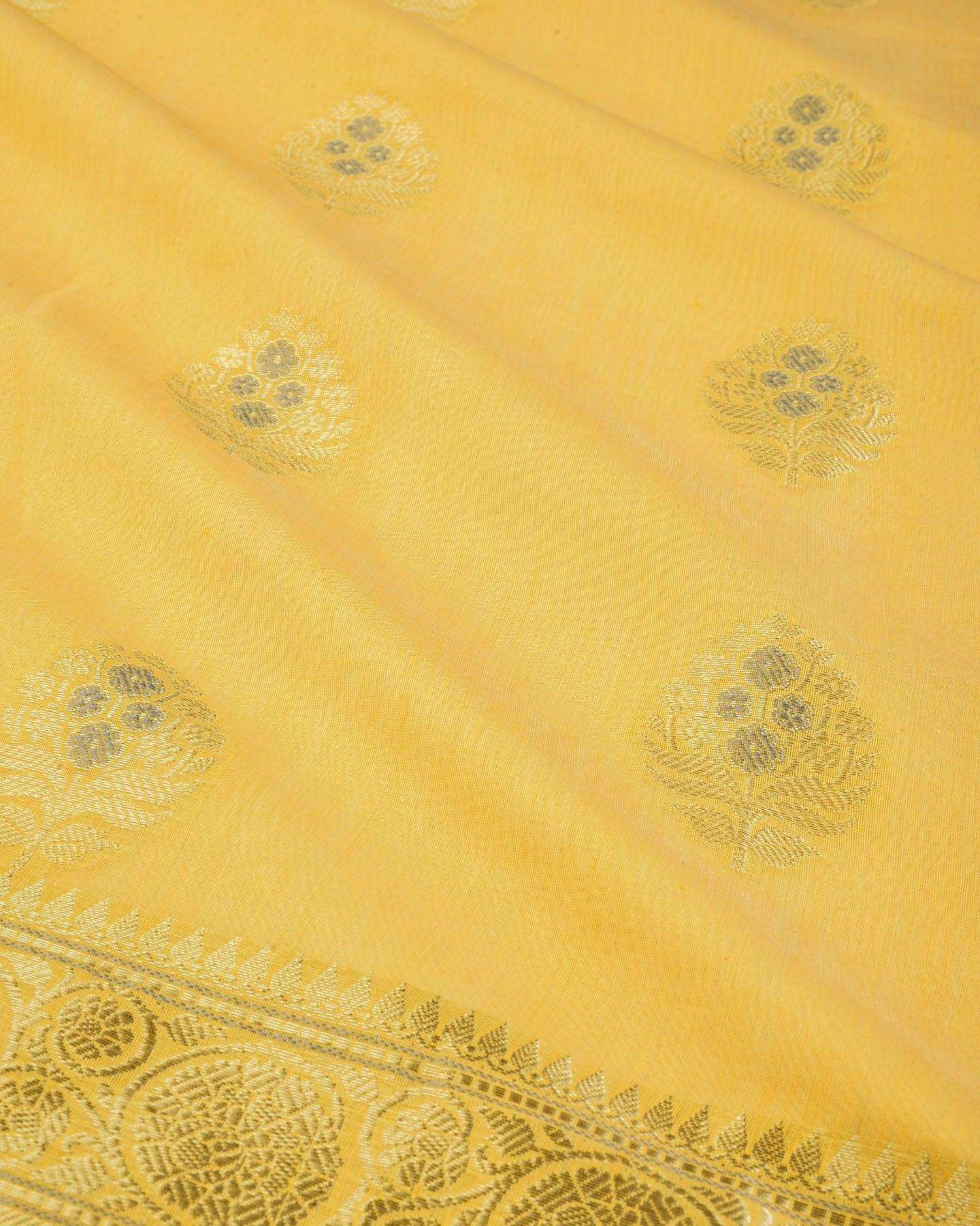 Amber Yellow Banarasi Buta Alfi Cutwork Brocade Woven Cotton Silk Saree - By HolyWeaves, Benares