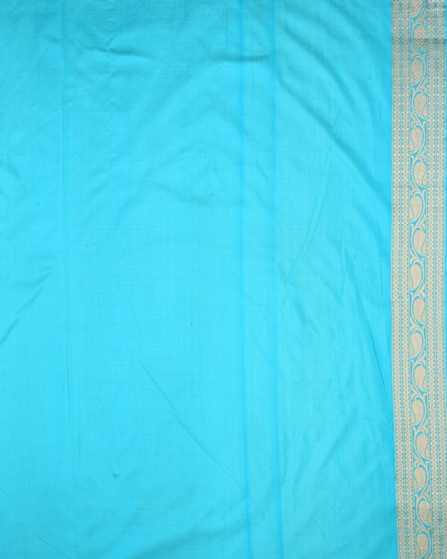 Aqua Blue Banarasi Floral Jaal Gold Zari Cutwork Brocade Handwoven Katan Silk Saree - By HolyWeaves, Benares