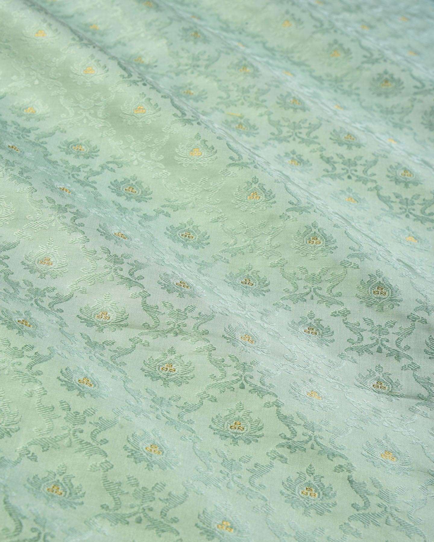 Aqua Marine Banarasi Floral Jaal Tanchoi Handwoven Katan Silk Fabric with Sona Zari Accents - By HolyWeaves, Benares