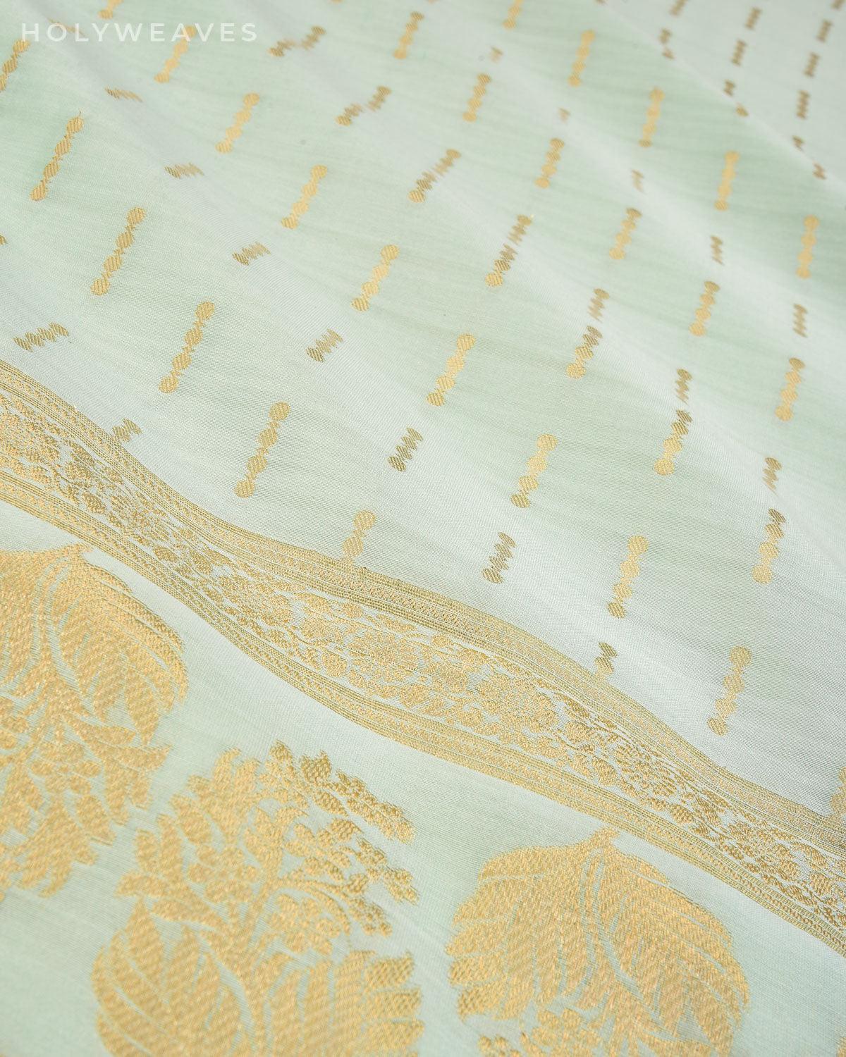 Aqua Marine Banarasi Zari Caterpillar Cutwork Brocade Woven Cotton Silk Dupatta - By HolyWeaves, Benares