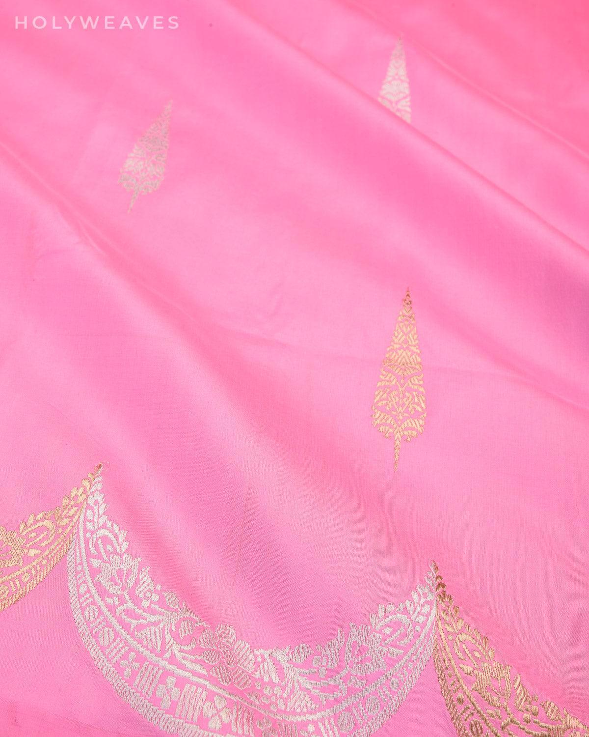 Baby Pink Banarasi Scallop Border Sona Rupa Kadhuan Brocade Handwoven Katan Silk Saree - By HolyWeaves, Benares