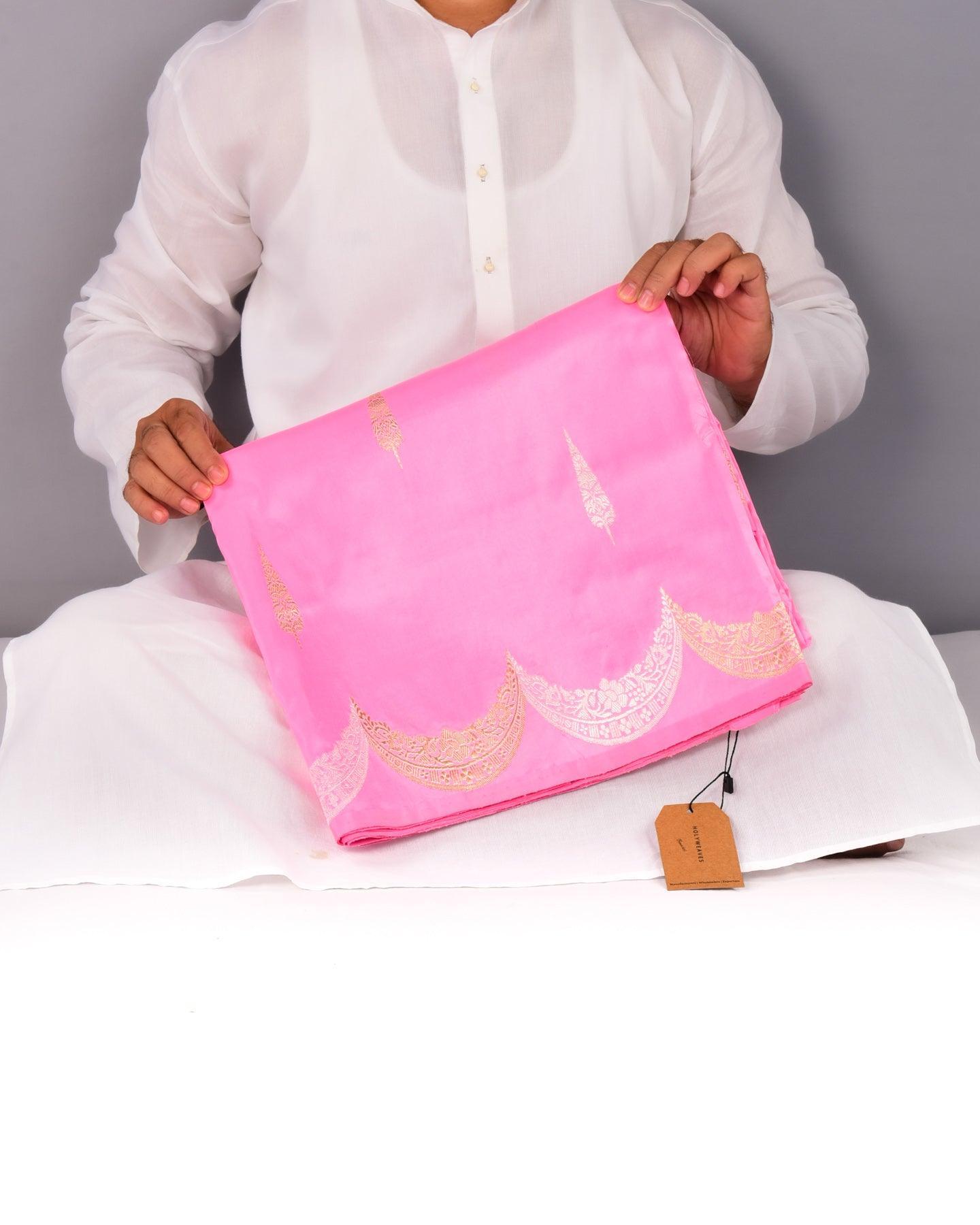 Baby Pink Banarasi Scallop Border Sona Rupa Kadhuan Brocade Handwoven Katan Silk Saree - By HolyWeaves, Benares