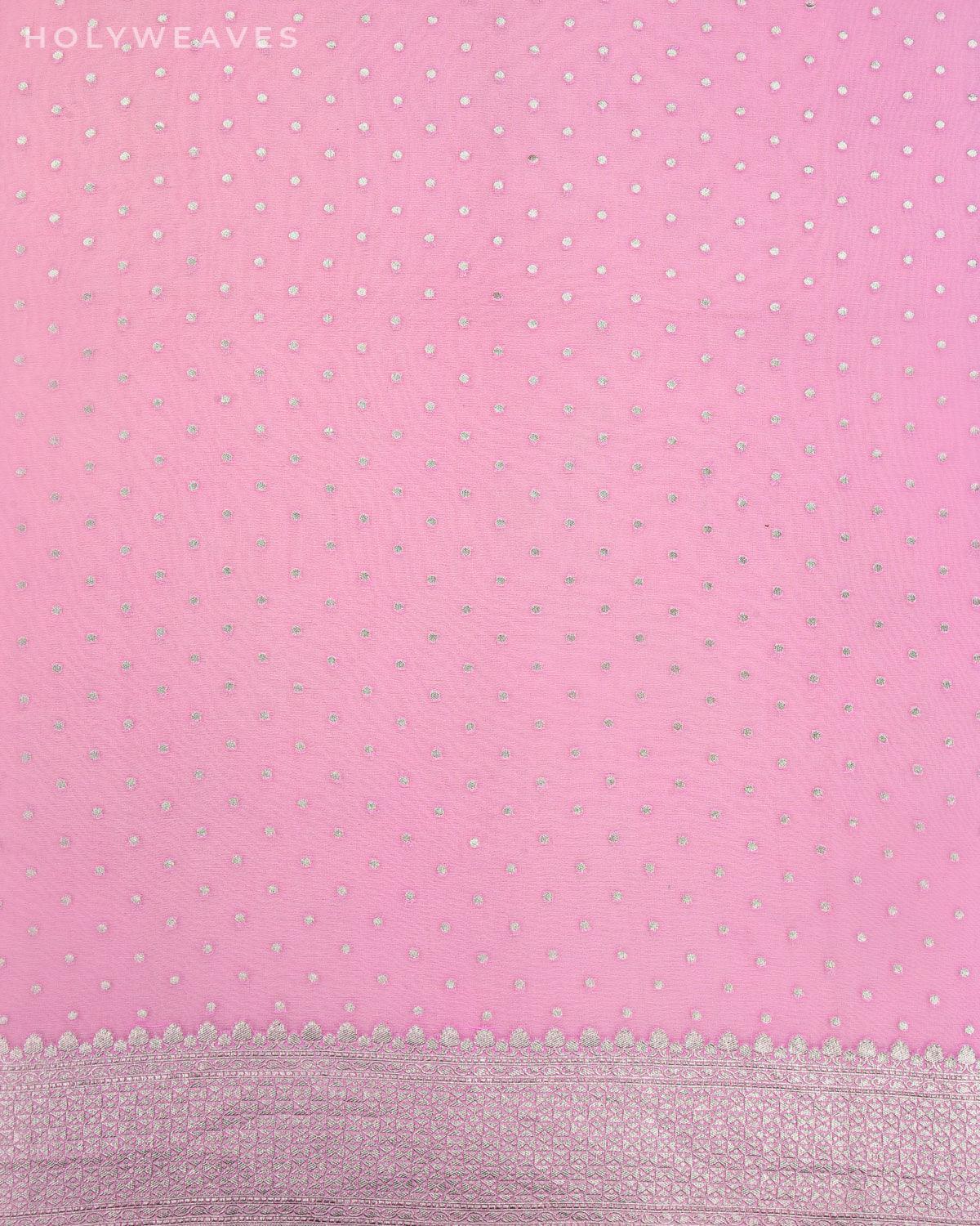 Baby Pink Banarasi Silver Polka Buti Cutwork Brocade Handwoven Khaddi Georgette Saree - By HolyWeaves, Benares