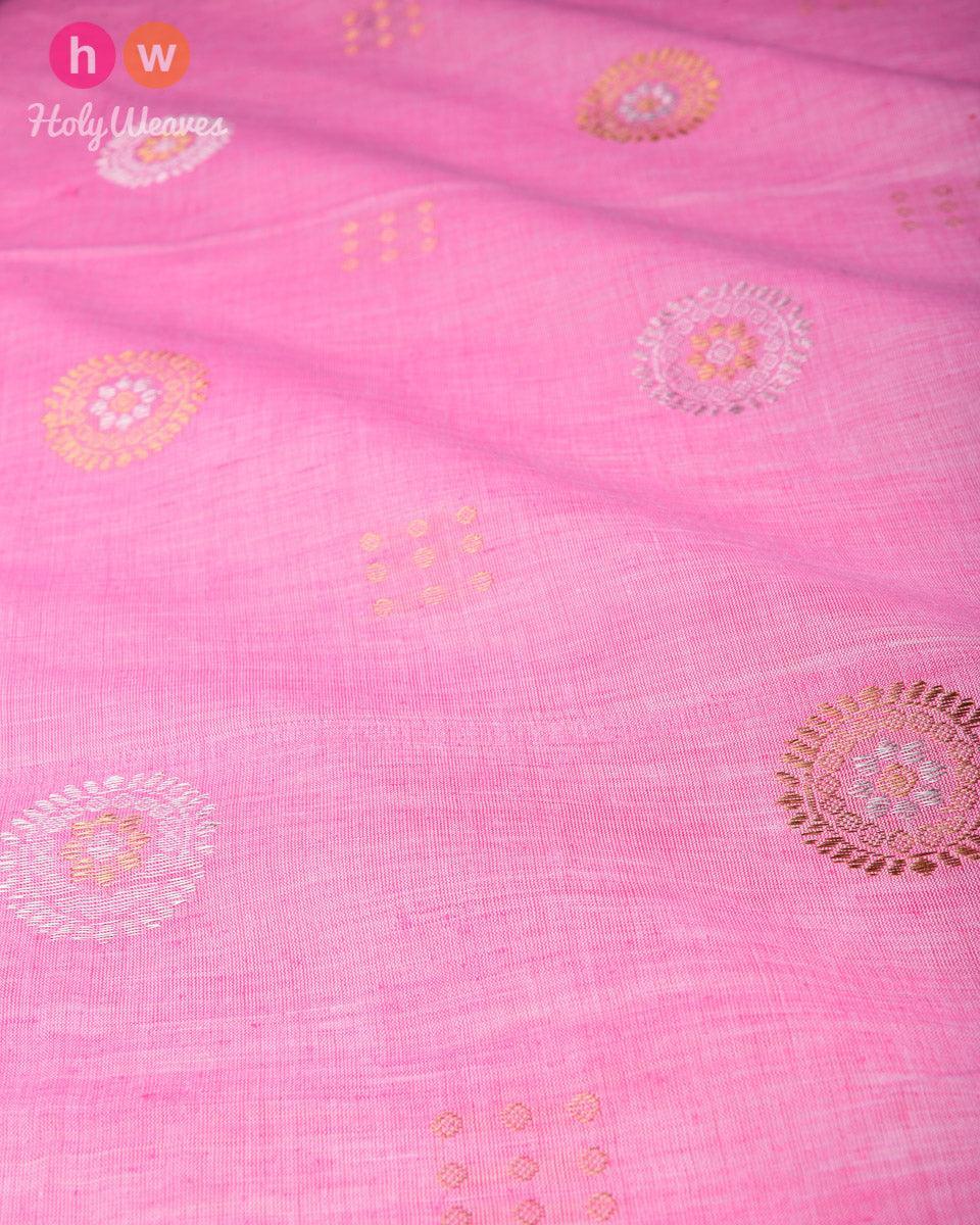 Baby Pink Sona-Rupa Buta Kadhuan Brocade Handwoven Linen Cotton Fabric - By HolyWeaves, Benares