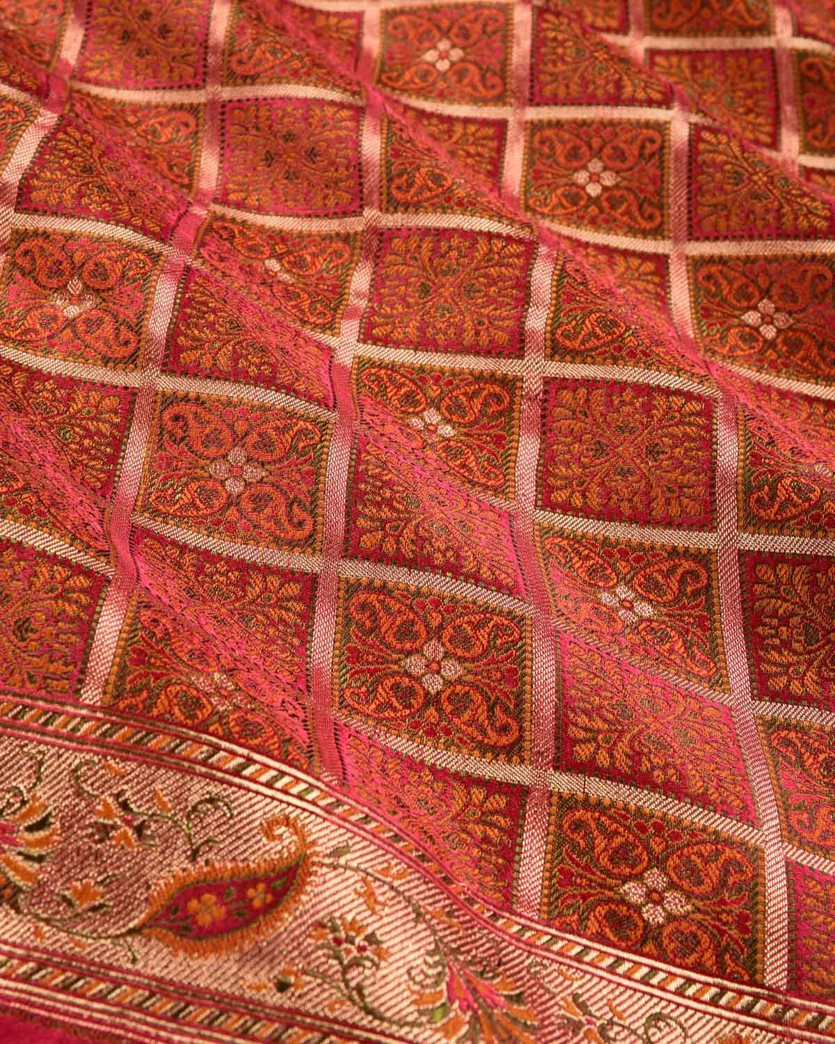 Barn Red Banarasi Gharchola Jamawar  Handwoven Katan Silk Saree - By HolyWeaves, Benares