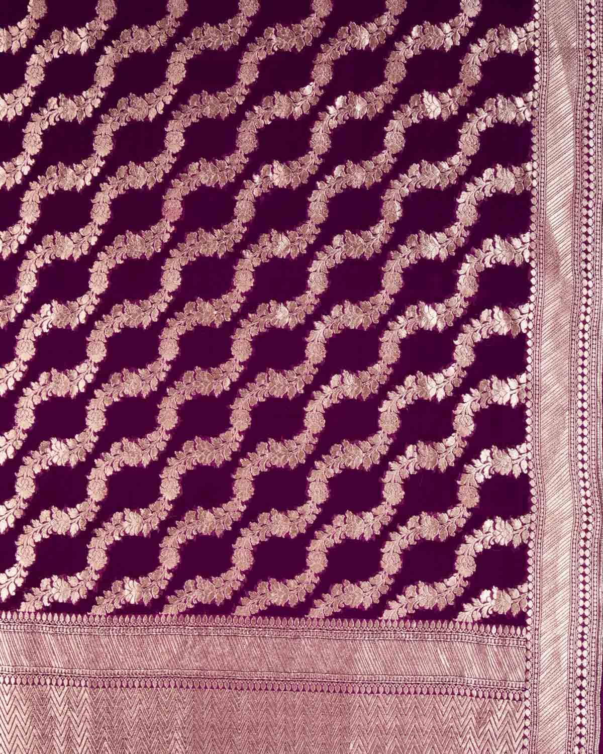 Purple Banarasi Gold Zari Leheriya Cutwork Brocade Handwoven Khaddi Georgette Dupatta - By HolyWeaves, Benares