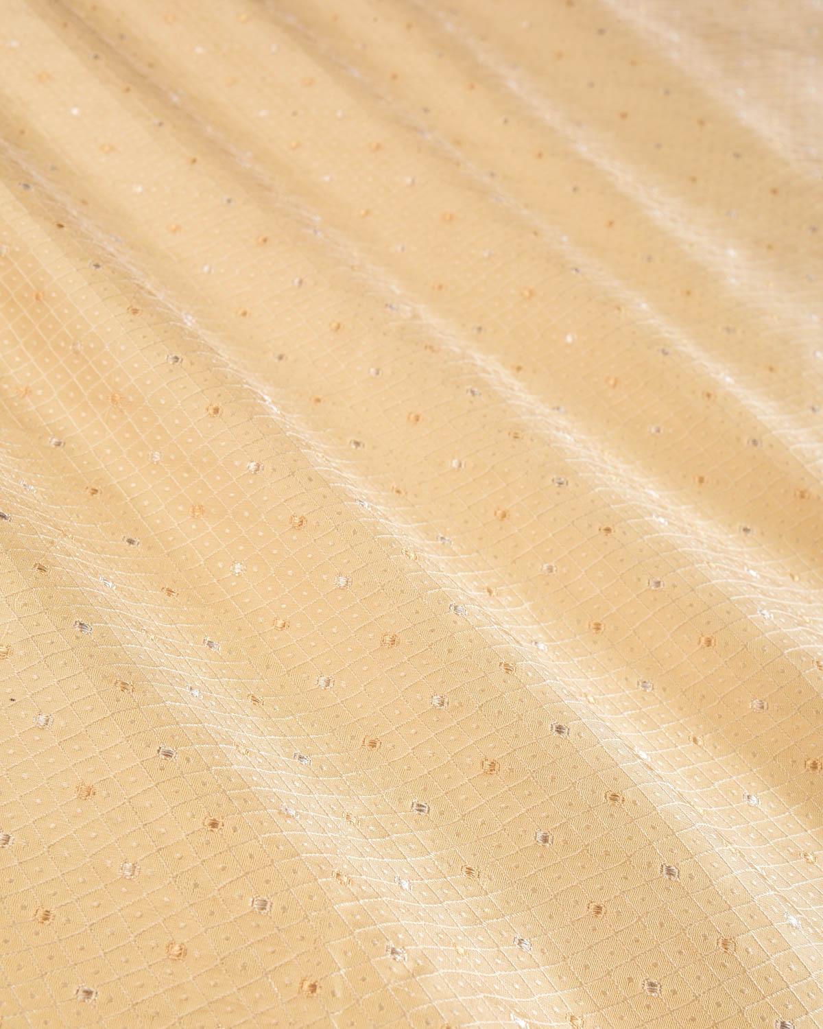 Cream Banarasi Alfi Sona Rupa Tanchoi Brocade Handwoven Katan Silk Fabric - By HolyWeaves, Benares