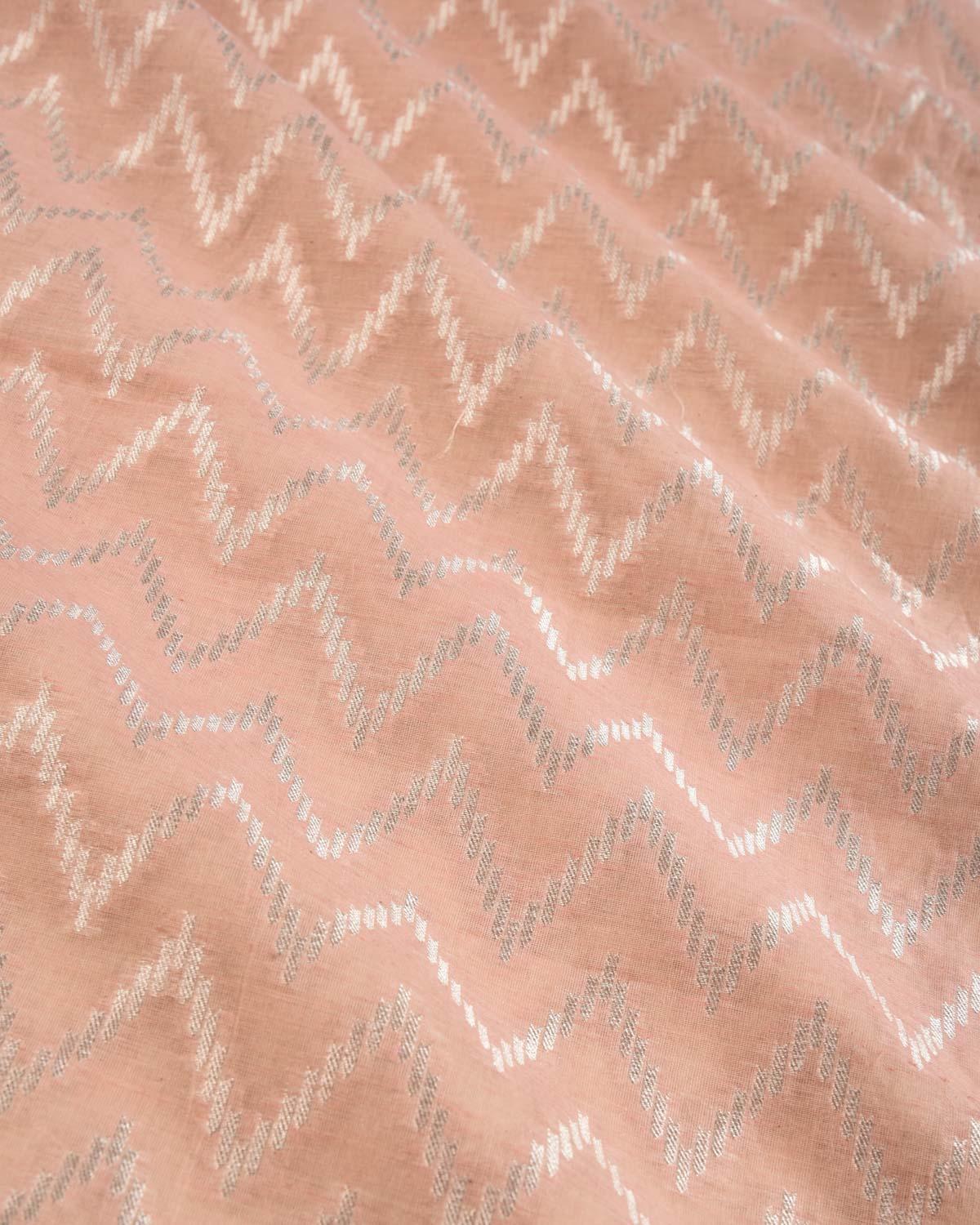 Rosy Brown Banarasi Gold Zari Striped Chevron Cutwork Brocade Handwoven Cotton Silk Fabric - By HolyWeaves, Benares