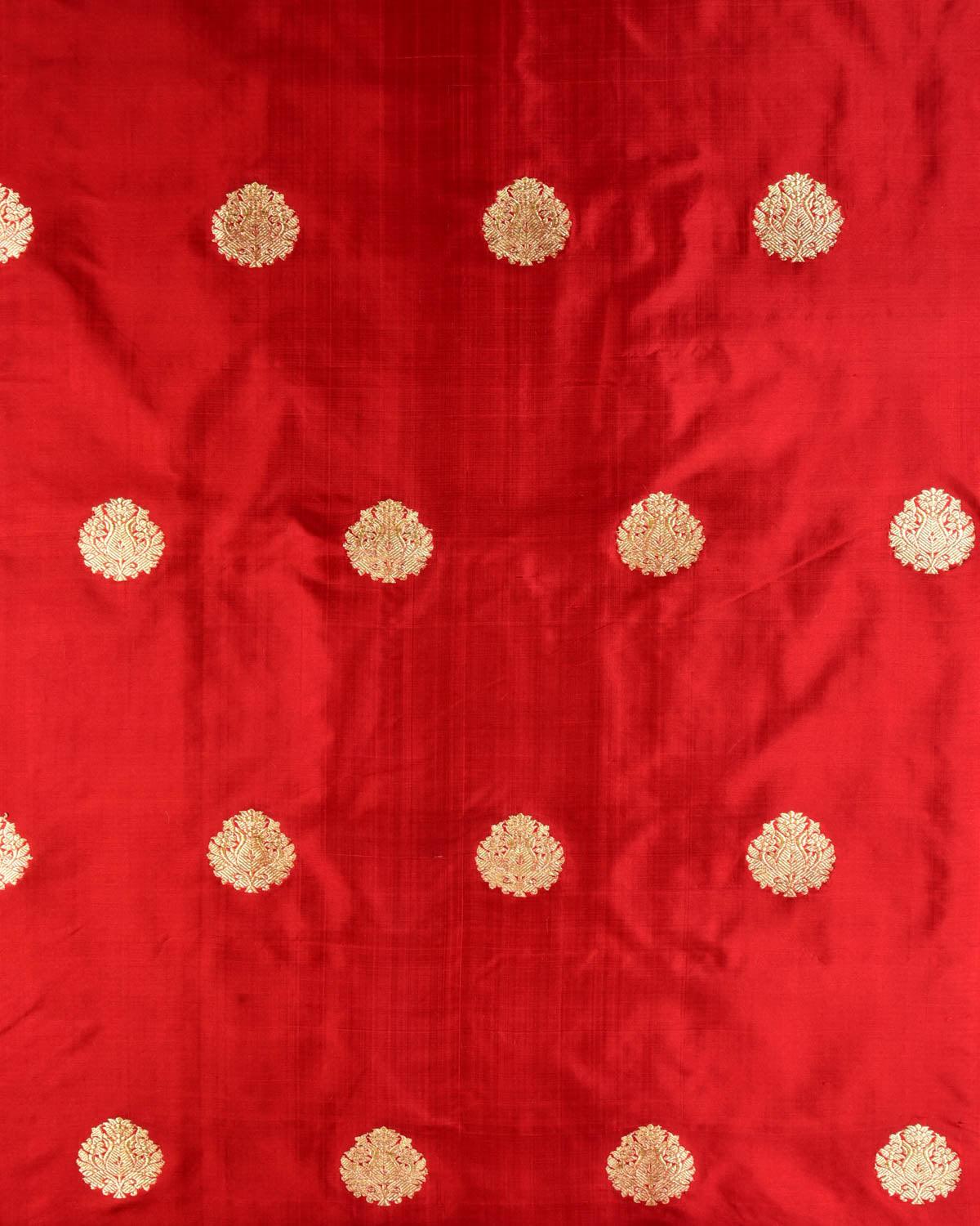 Red Banarasi Gold Zari Buta Kadhuan Brocade Handwoven Katan Silk Fabric - By HolyWeaves, Benares