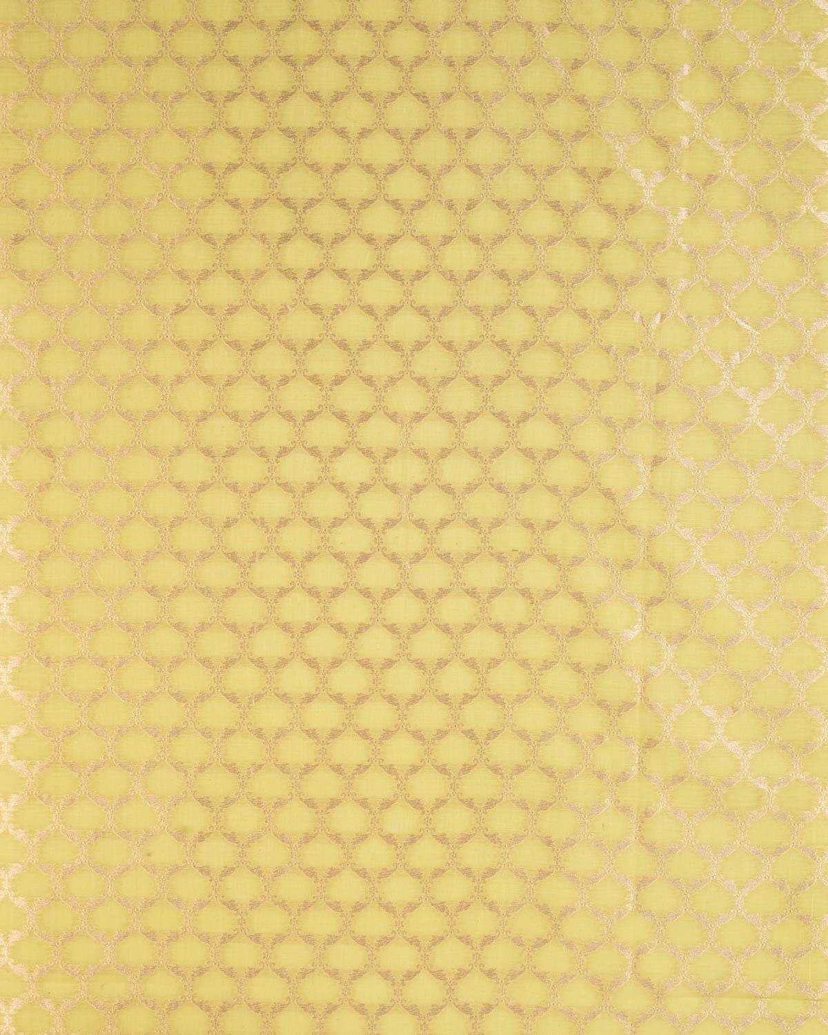 Green Banarasi Gold Zari Jangla Cutwork Brocade Handwoven Cotton Silk Fabric - By HolyWeaves, Benares
