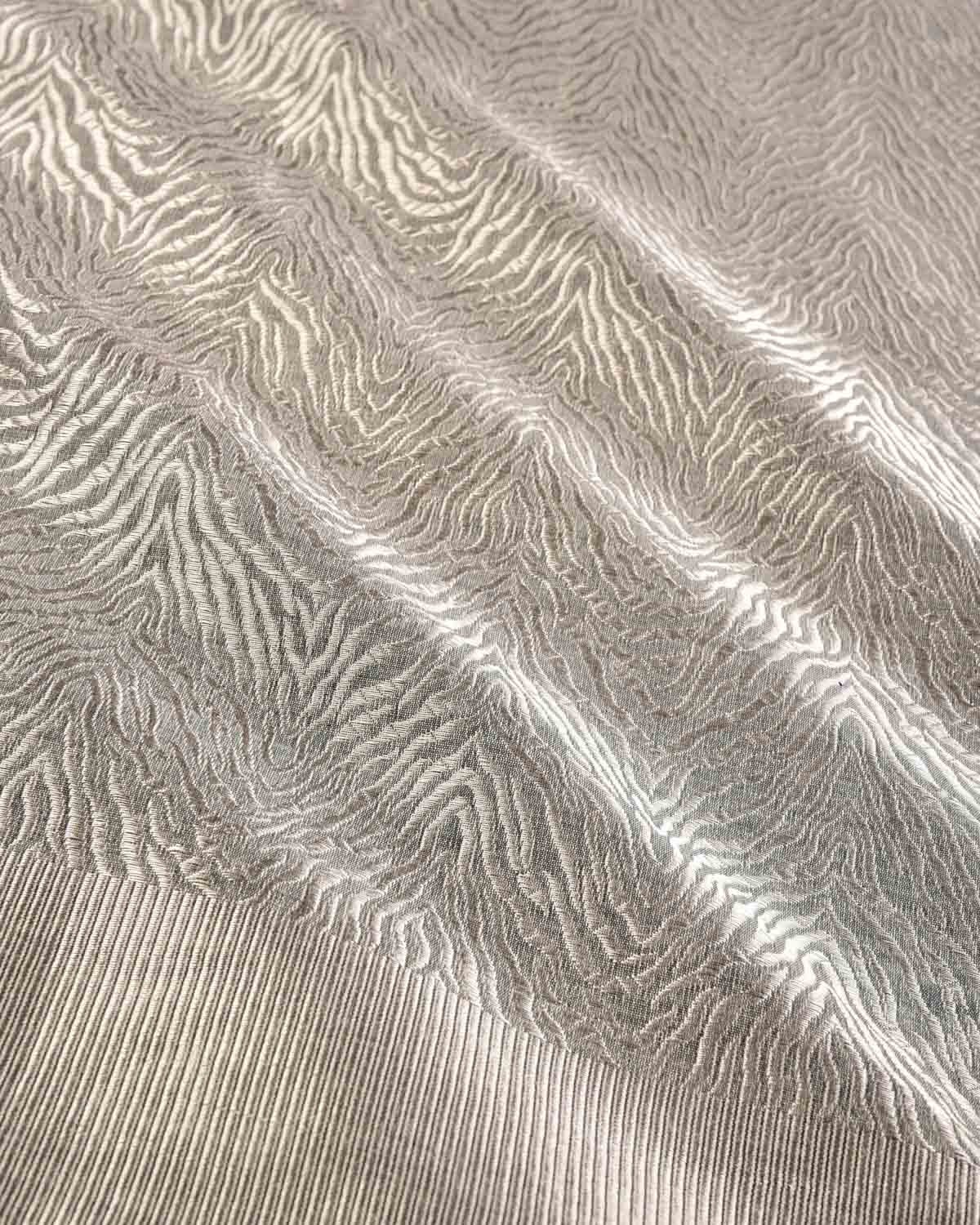 Gray Banarasi Silver Zari "Tigress" Stripes Brocade Silk-Wool Scarf 75"x21" - By HolyWeaves, Benares