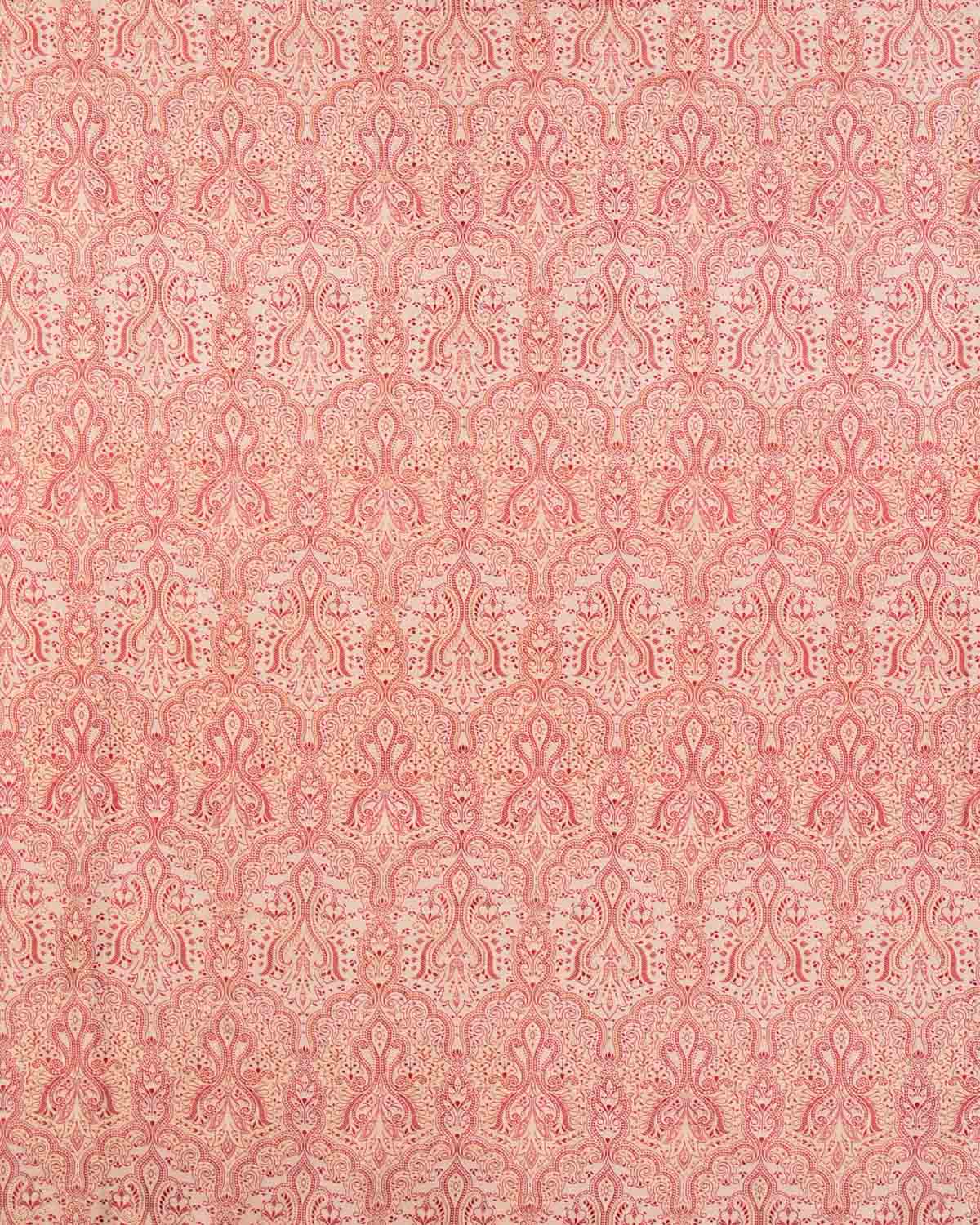 Red On White Banarasi Jamawar Handwoven Silk Scarf 38"x38" - By HolyWeaves, Benares