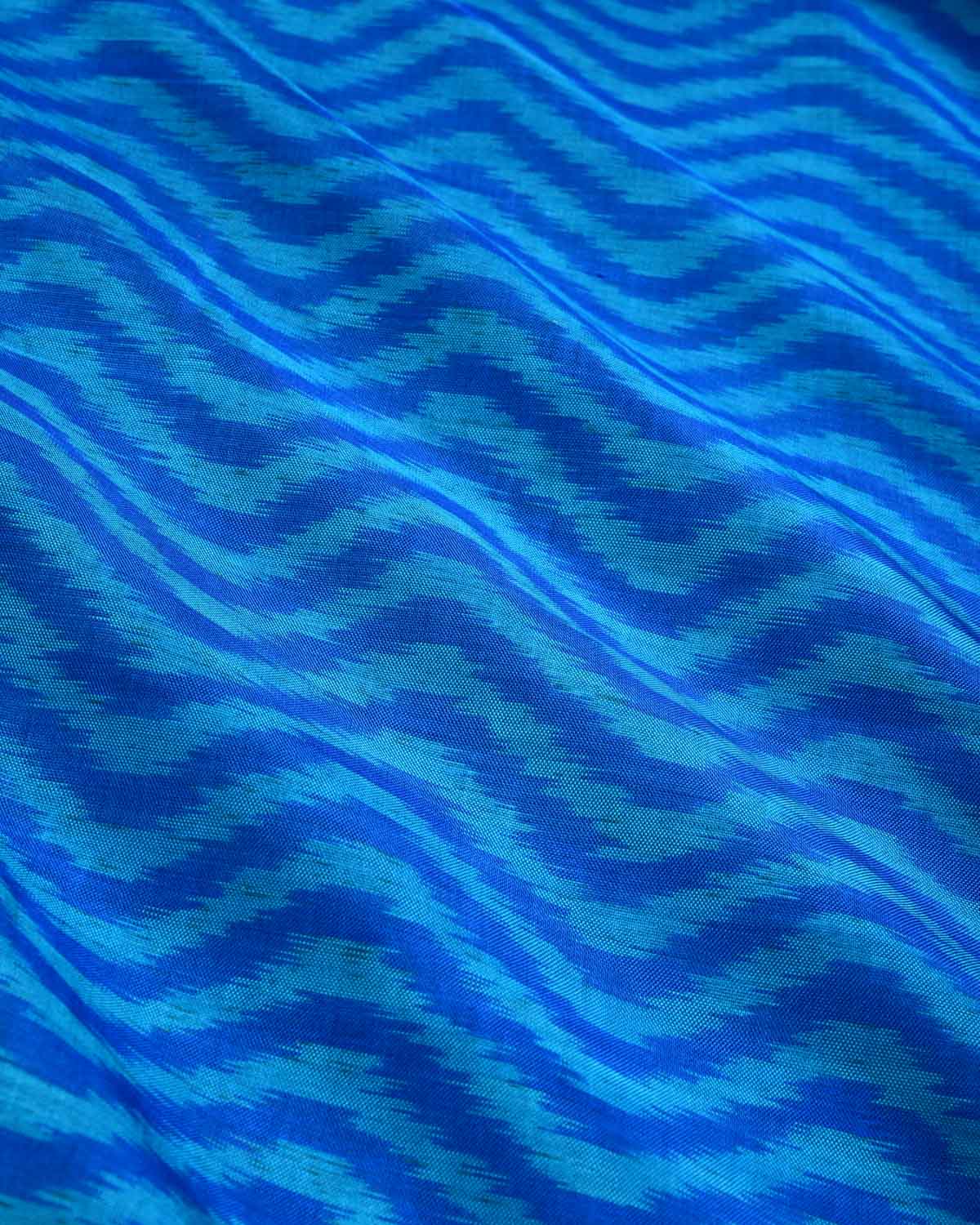 Blue Waves Ikat Handwoven Silk Scarf 38"x38" - By HolyWeaves, Benares