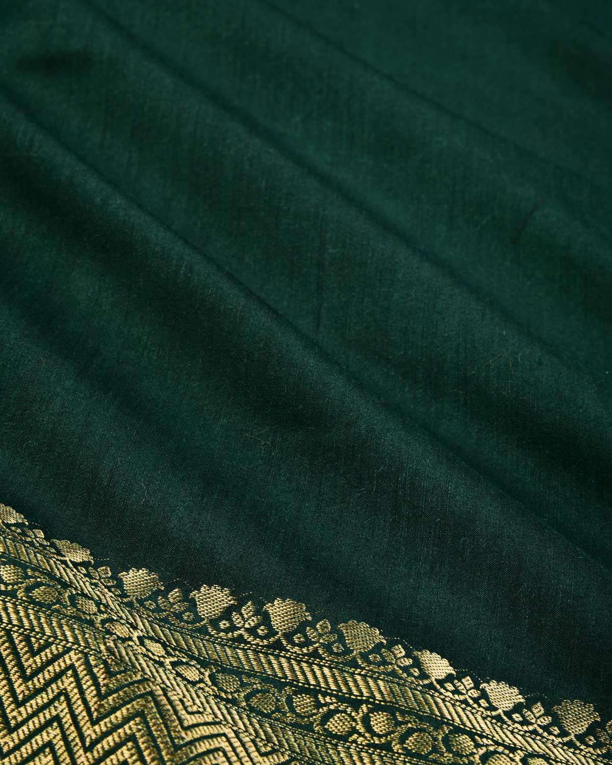 Midnight Green Banarasi Brocade Woven Muga Silk Saree - By HolyWeaves, Benares