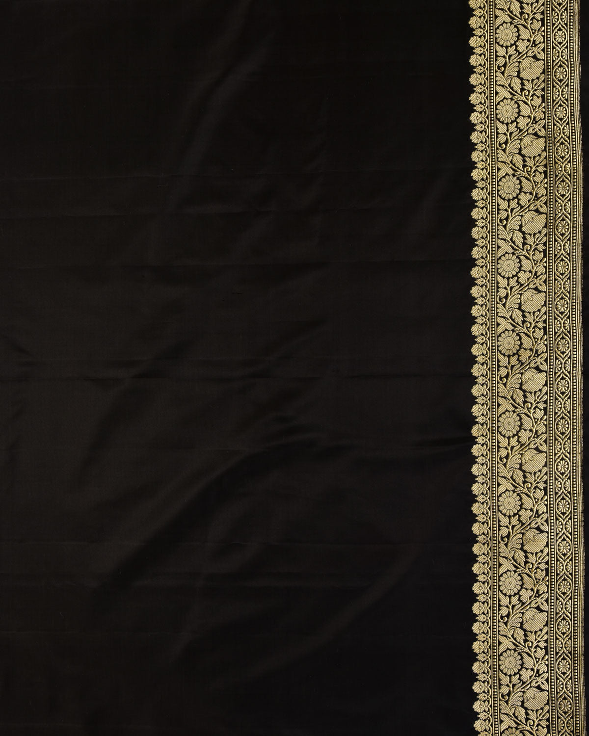 Black Banarasi Sona-Rupa Zari Jaal Kadhuan Brocade Handwoven Katan Silk Saree - By HolyWeaves, Benares