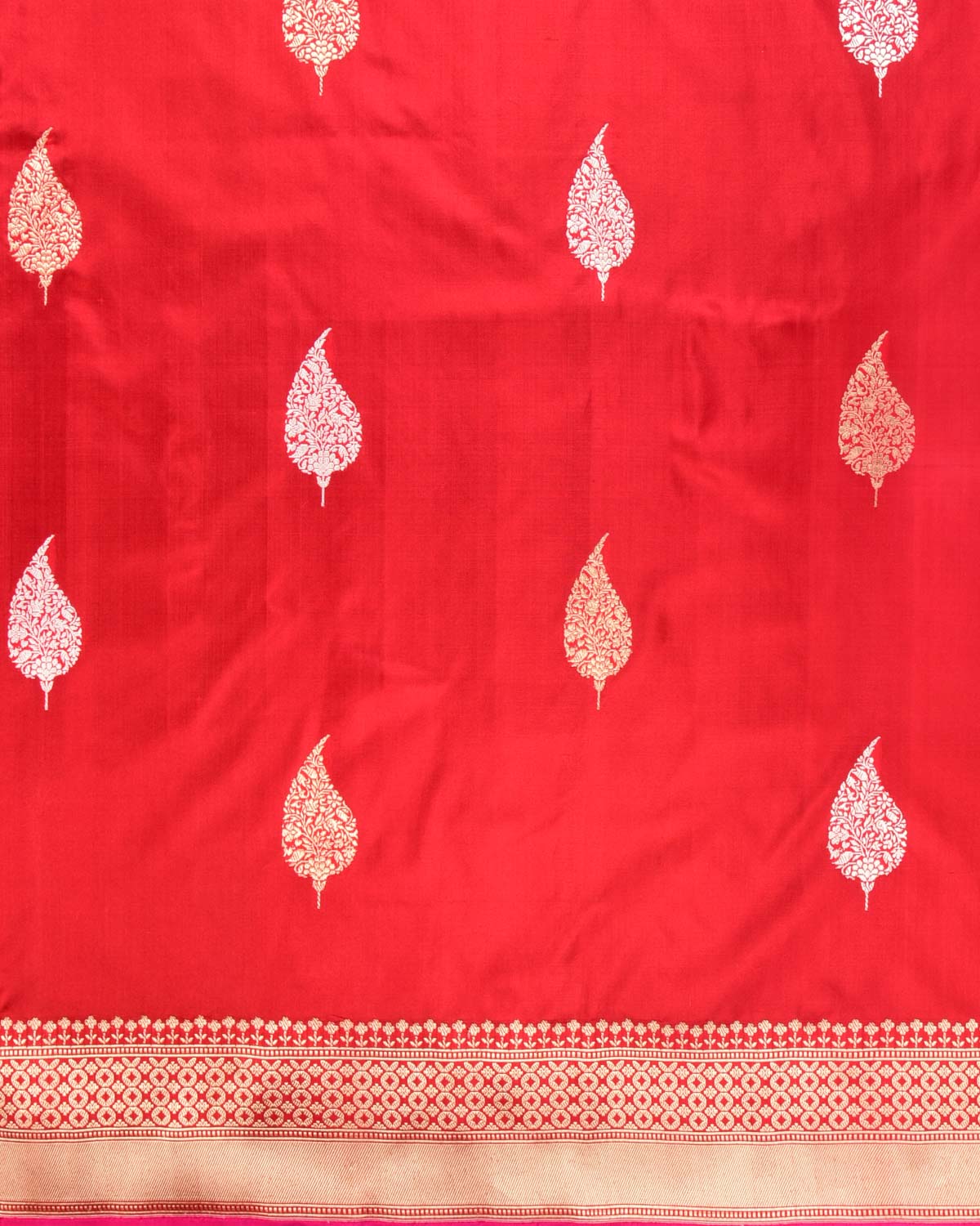 Red Banarasi Gold & Silver Zari Leaf Buta Kadhuan Brocade Handwoven Katan Silk Saree - By HolyWeaves, Benares