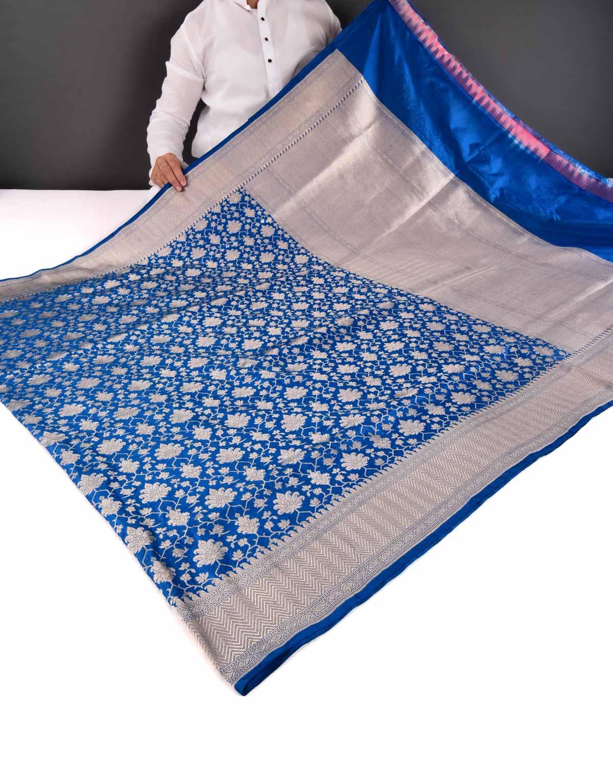 Royal Blue Banarasi Maheen Jaal Gold Zari Cutwork Brocade Handwoven Katan Silk Saree - By HolyWeaves, Benares