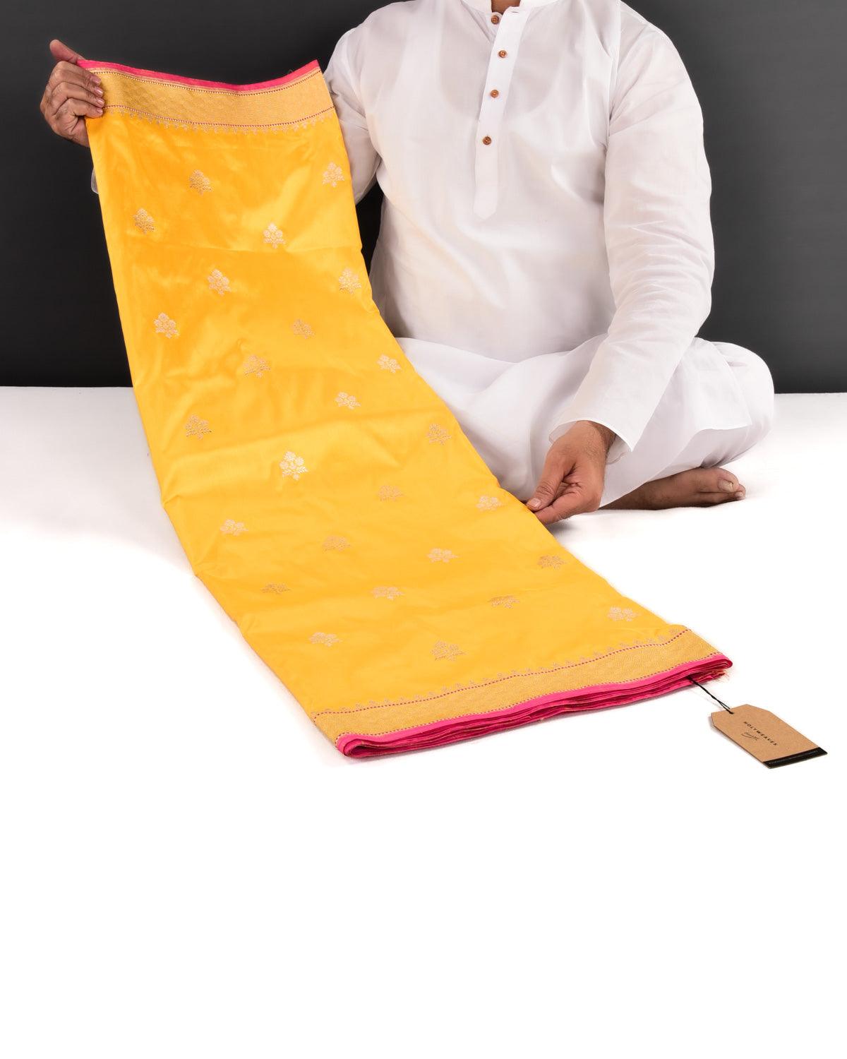 Yellow Banarasi Gold & Silver Zari Alfi Buti Kadhuan Brocade Handwoven Katan Silk Saree - By HolyWeaves, Benares