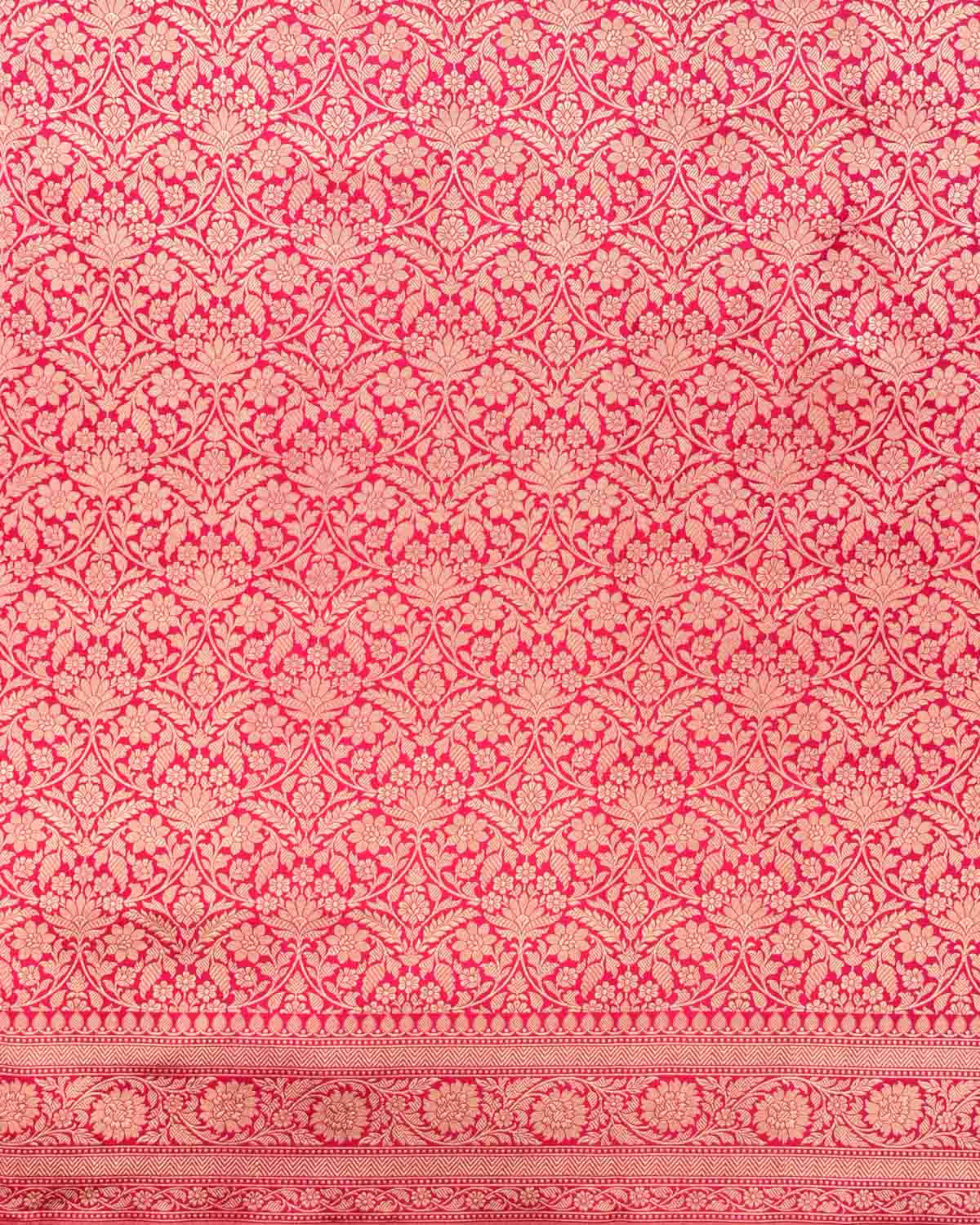Shot Red-Pink Banarasi Soft Gold Zari Ghana Jaal Brocade Handwoven Katan Silk Saree - By HolyWeaves, Benares
