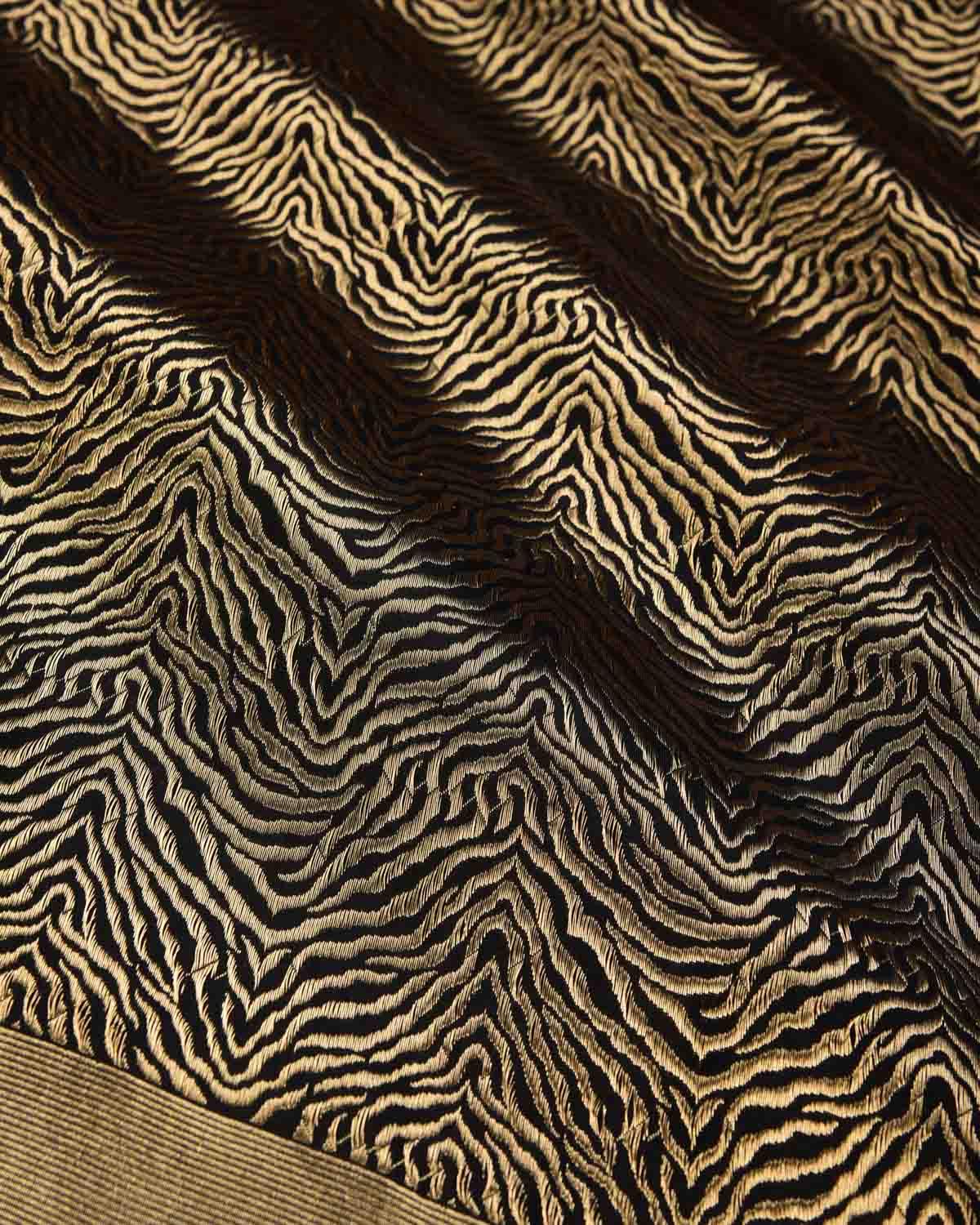Black Banarasi Gold Zari "Tigress" Stripes Brocade Handwoven Katan Silk Saree - By HolyWeaves, Benares