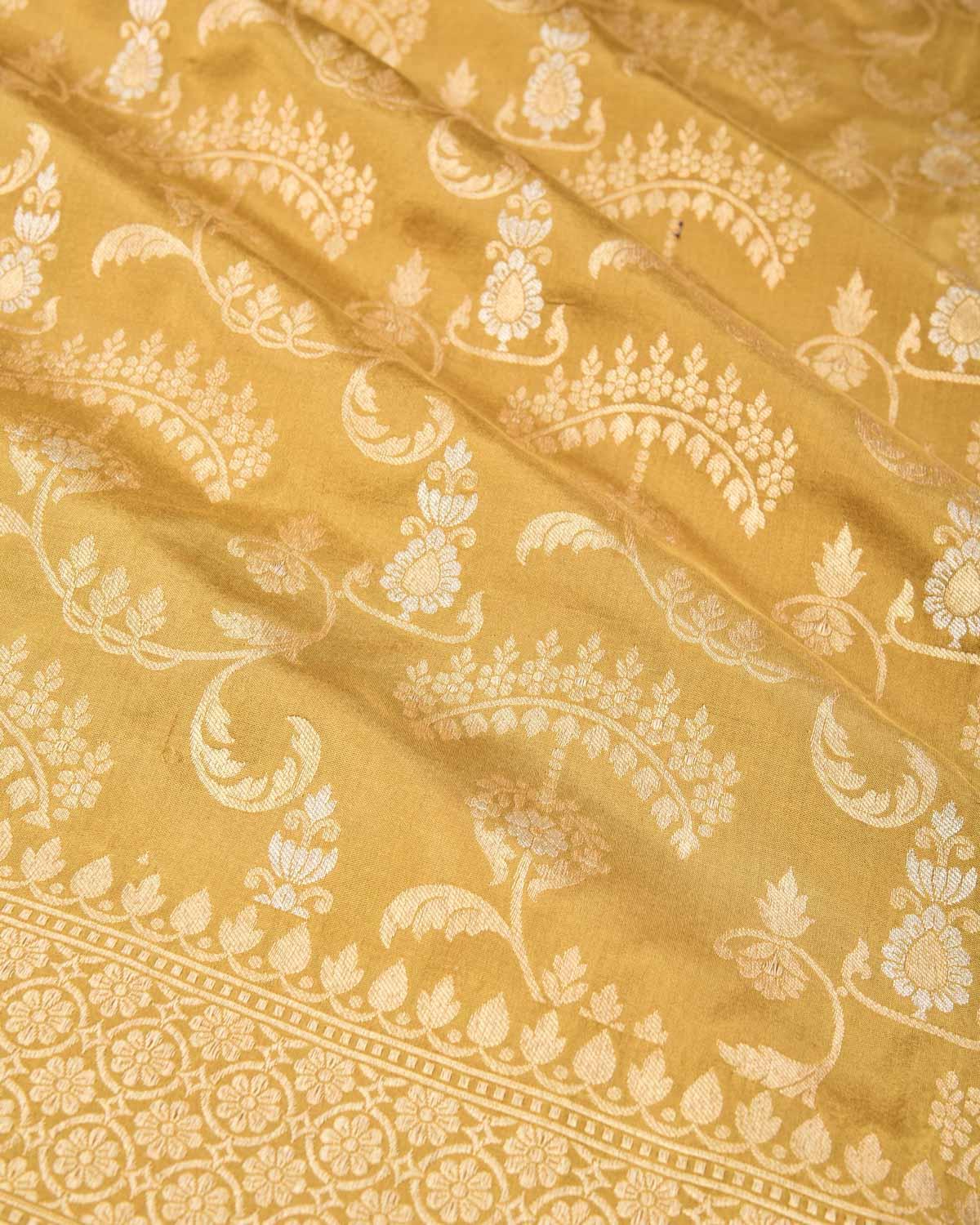 Olive Green Banarasi "Shringaar" Jaal Cutwork Brocade Handwoven Katan Silk Saree - By HolyWeaves, Benares