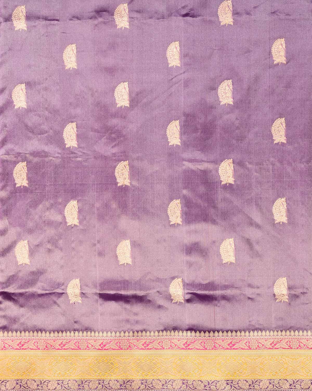 Metallic French Lilac Banarasi Paisley Buti Kadhuan Brocade Handwoven Kora Tissue Saree - By HolyWeaves, Benares