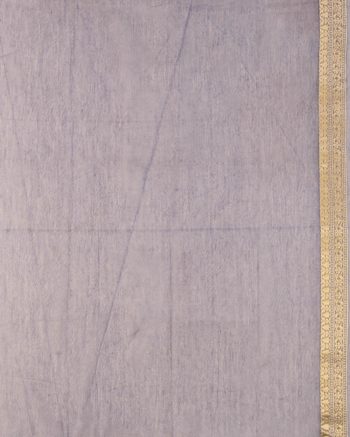 Gray Banarasi Gold Zari & White Diagonal Bel Cutwork Brocade Woven Art Cotton Silk Saree - By HolyWeaves, Benares