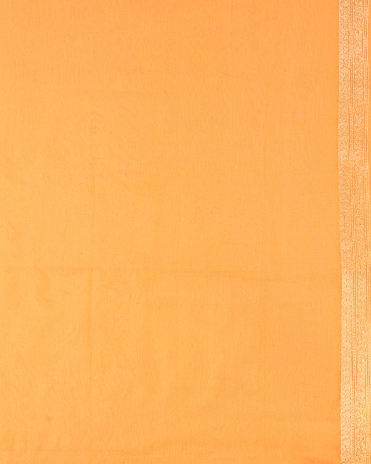 Orange Banarasi Gold Zari & White Diagonal Bel Cutwork Brocade Woven Art Cotton Silk Saree - By HolyWeaves, Benares