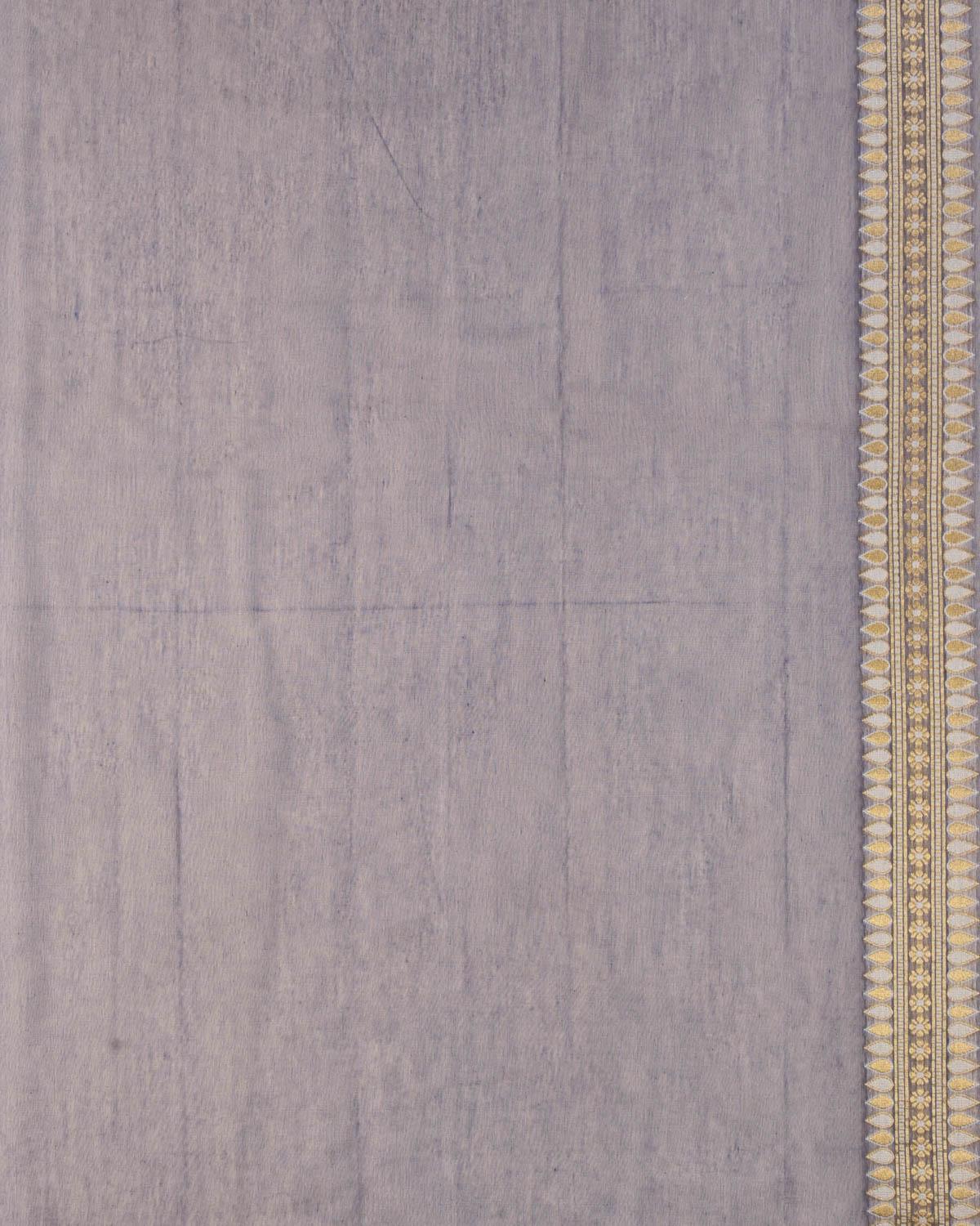 Gray Banarasi Gold Zari & White Chevron Buti Cutwork Brocade Woven Art Cotton Silk Saree - By HolyWeaves, Benares