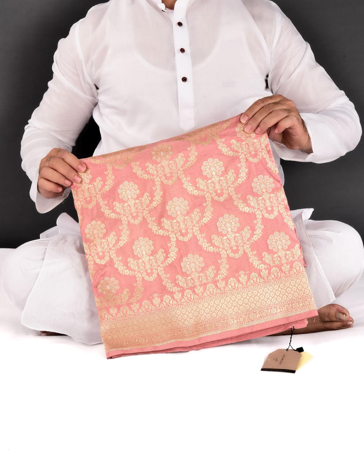 Rosy Brown Banarasi Alfi Sona Rupa Jaal Cutwork Brocade Handwoven Katan Silk Saree - By HolyWeaves, Benares