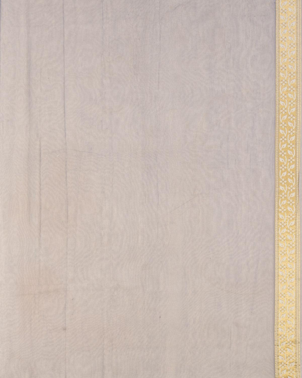 Gray Banarasi Gold Zari & White Resham Serrated Hills Cutwork Brocade Woven Art Cotton Silk Saree - By HolyWeaves, Benares
