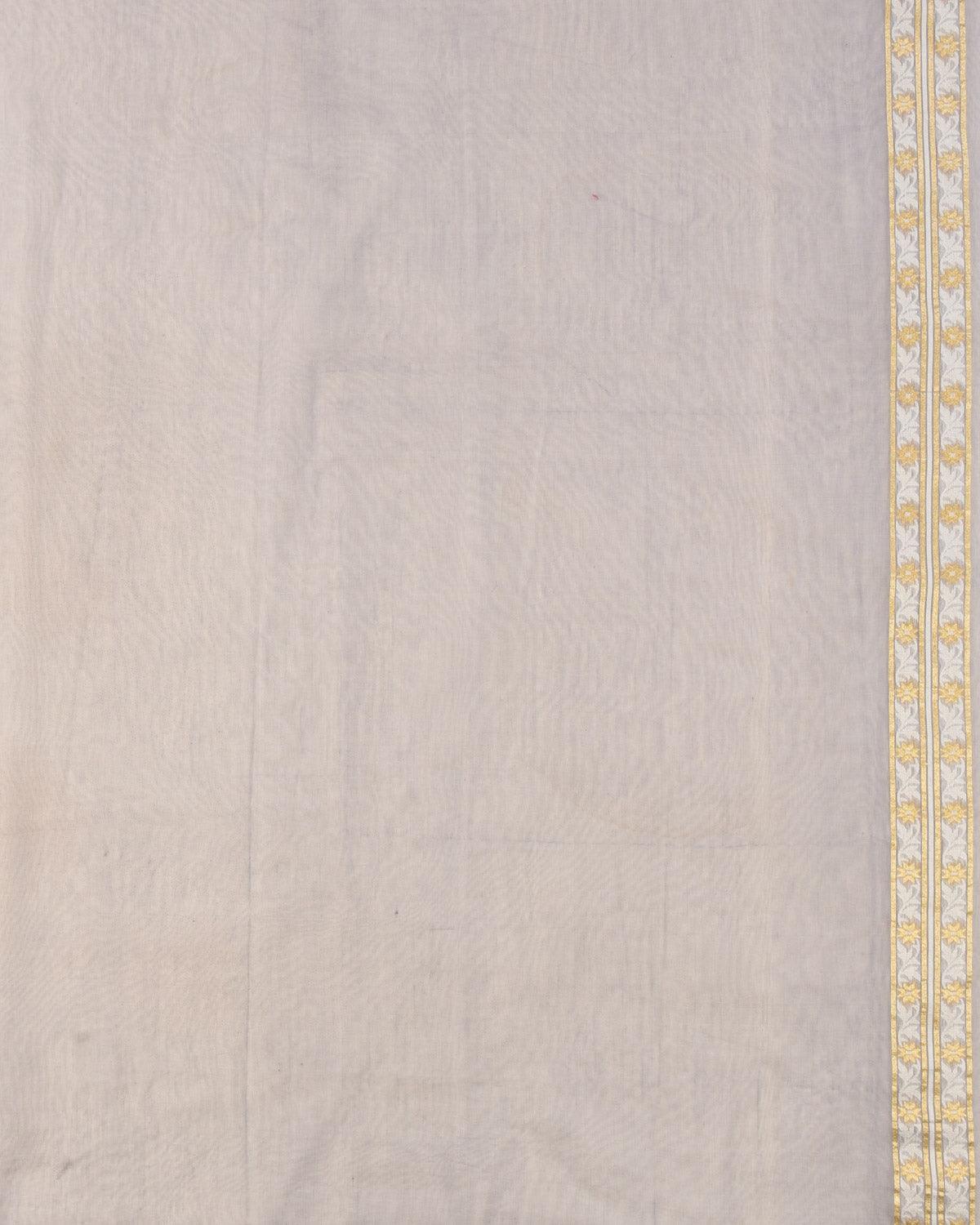 Gray Banarasi Gold Zari & White Resham Dhakai Buti Cutwork Brocade Woven Art Cotton Silk Saree - By HolyWeaves, Benares