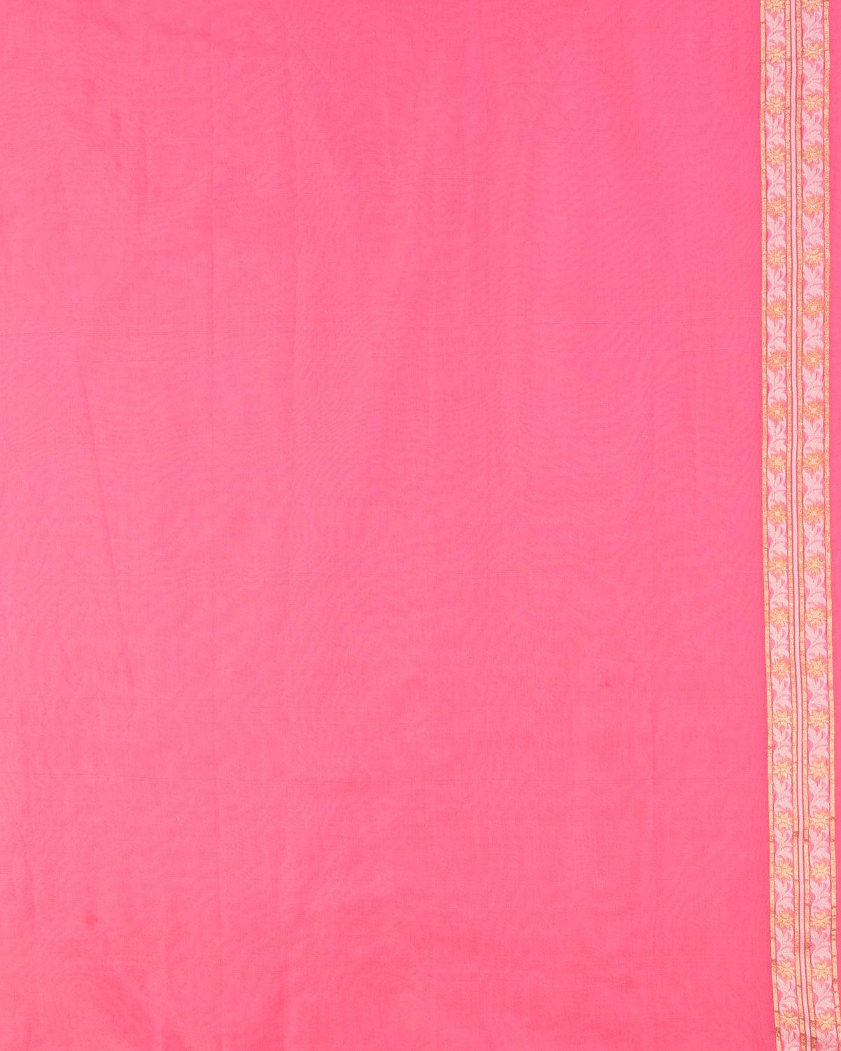 Pink Banarasi Gold Zari & White Resham Dhakai Buti Cutwork Brocade Woven Art Cotton Silk Saree - By HolyWeaves, Benares