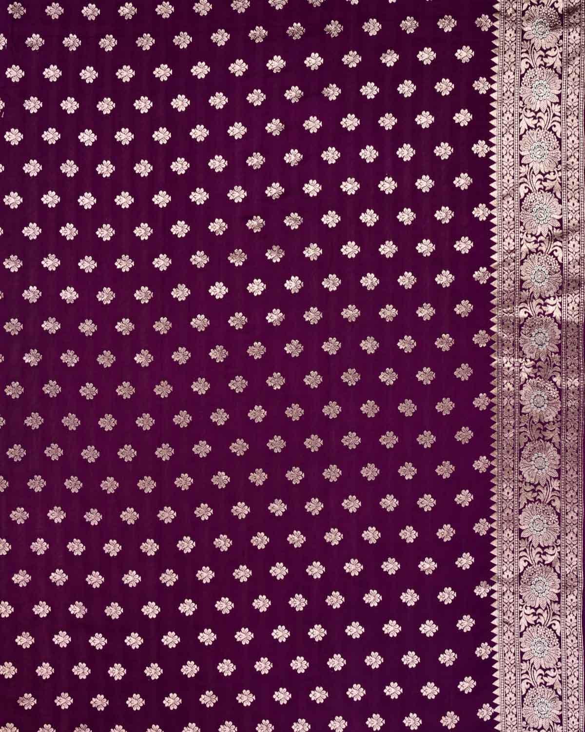 Purple Banarasi Gold & Silver Zari Jaal Overdyed Cutwork Brocade Woven Spun Silk Saree - By HolyWeaves, Benares