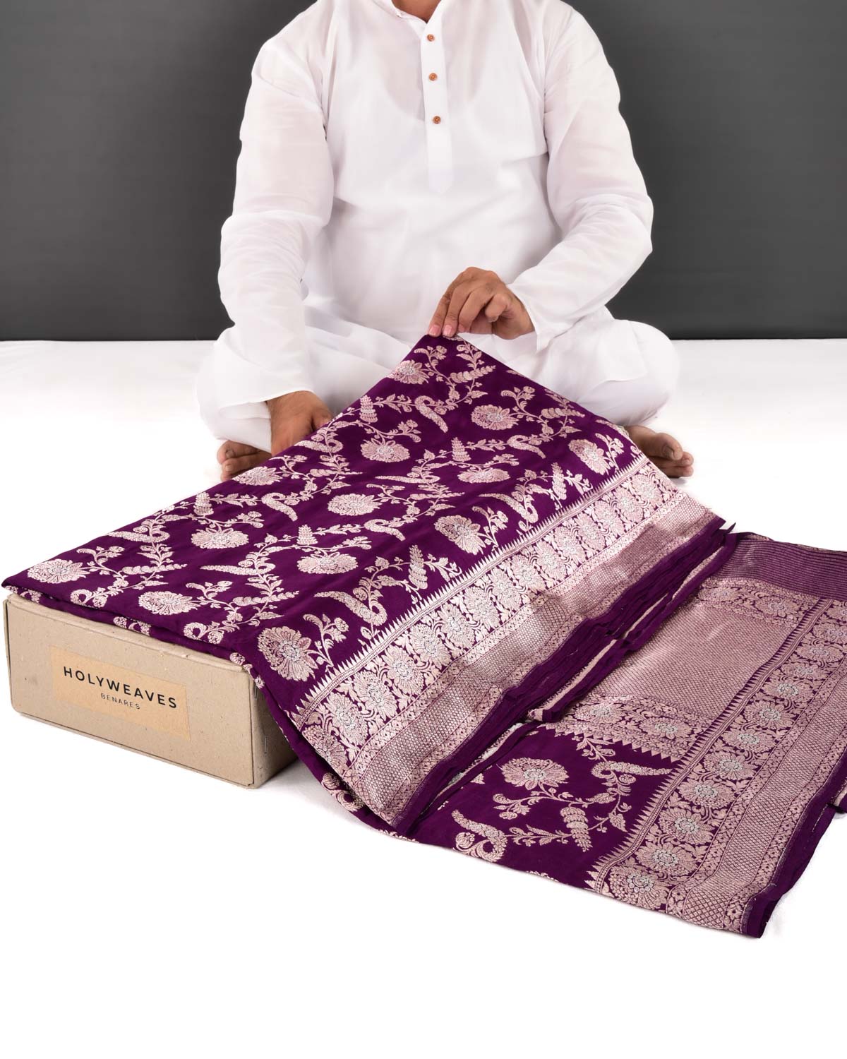 Purple Banarasi Gold & Silver Zari Jaal Overdyed Cutwork Brocade Woven Spun Silk Saree - By HolyWeaves, Benares