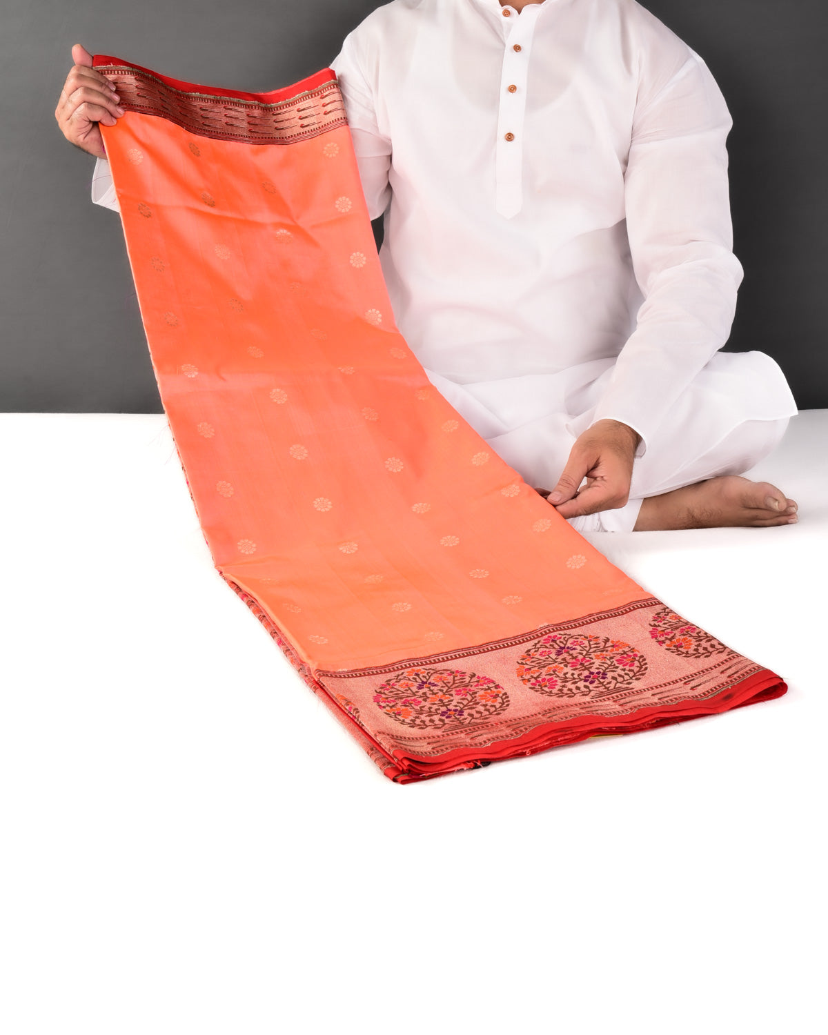 Peach Banarasi Gold Zari Guladasta & Chhadi Paithani Brocade Handwoven Katan Silk Saree - By HolyWeaves, Benares