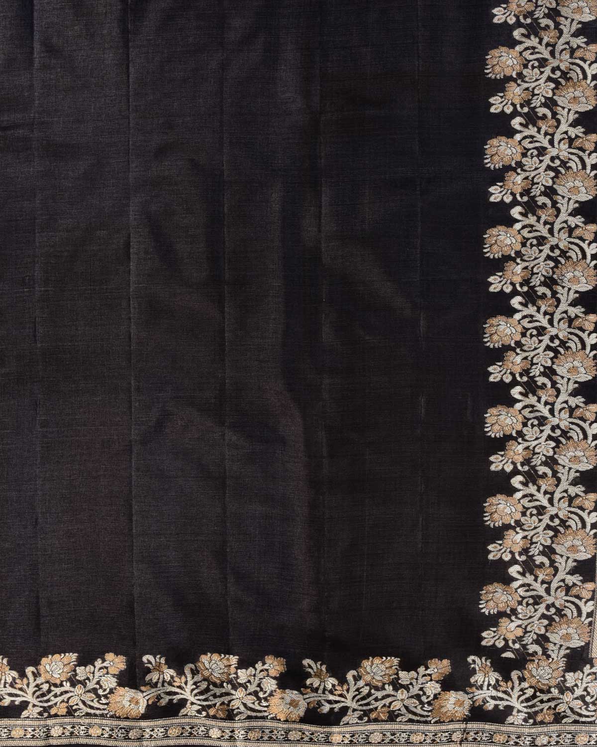 Black Banarasi Resham Brocade Handwoven Tasar Silk Saree - By HolyWeaves, Benares