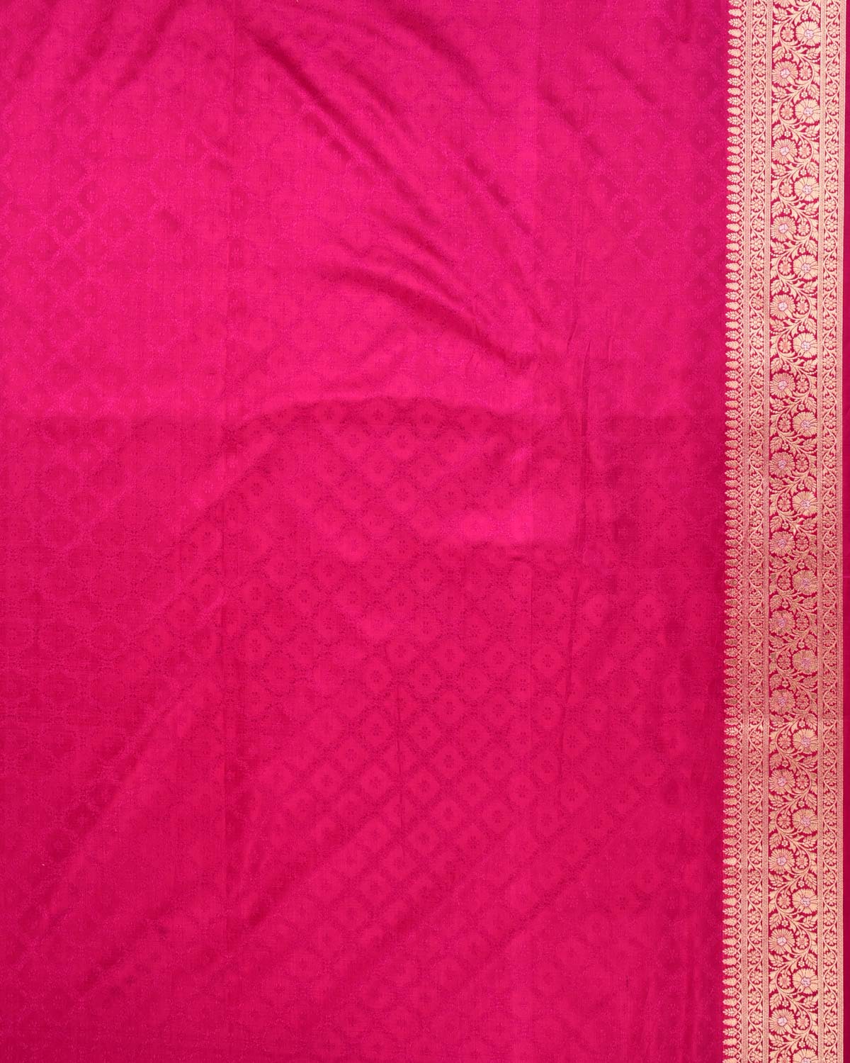 Fuchsia Pink Banarasi Gold & Silver Zari Floral Jaal Cutwork Brocade Handwoven Katan Silk Saree - By HolyWeaves, Benares
