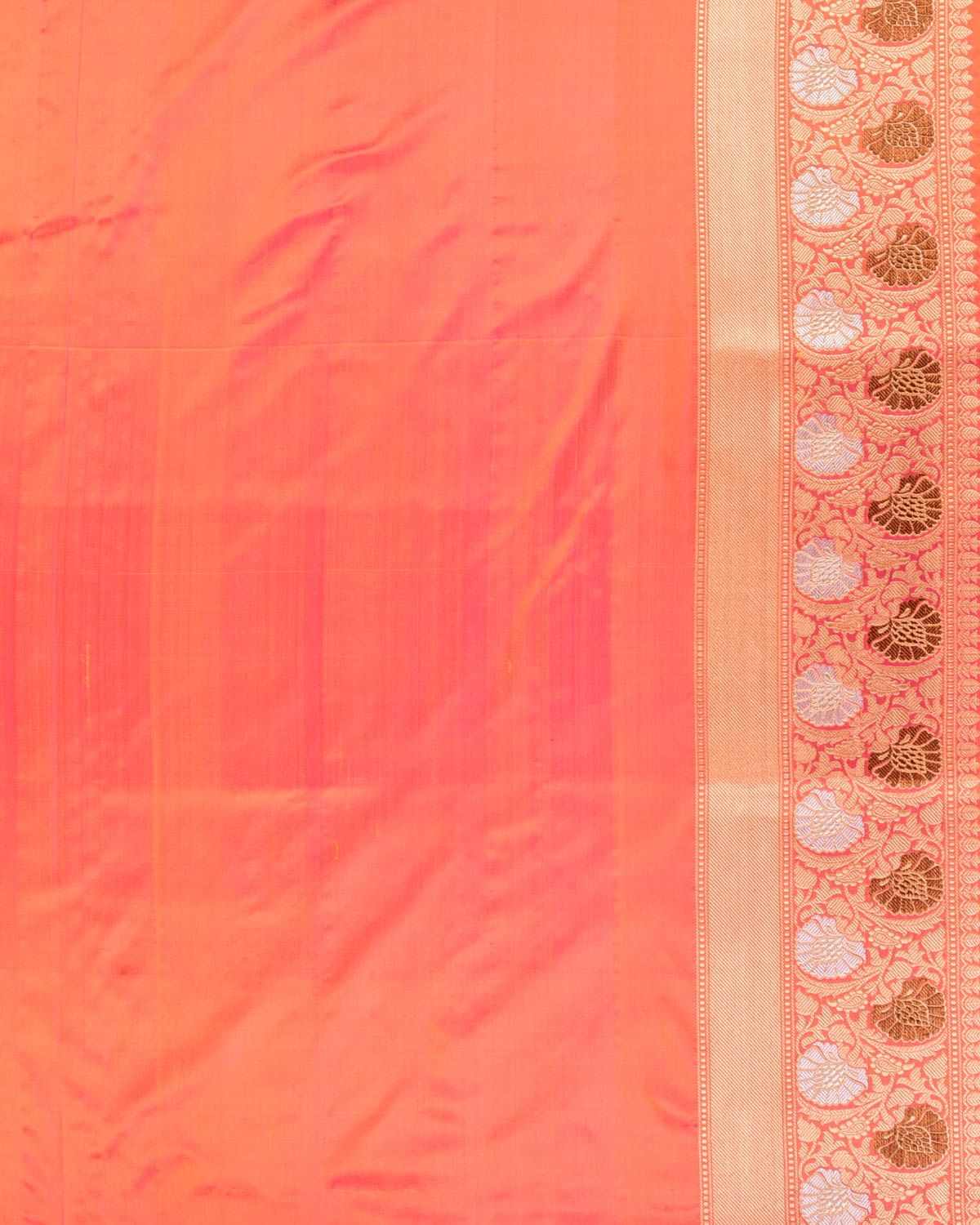 Orange Banarasi Gold Antique & Silver Zari Geometric Cutwork Brocade Handwoven Katan Silk Saree - By HolyWeaves, Benares