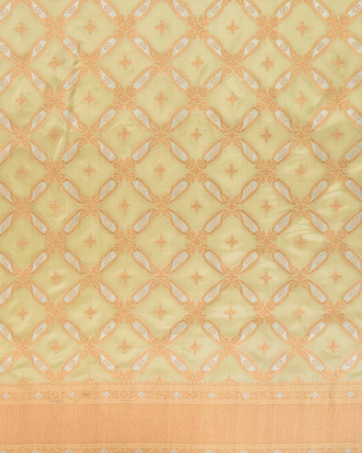 Laurel Green Banarasi Gold & Silver Zari Paisley Grids Cutwork Brocade Handwoven Katan Silk Saree - By HolyWeaves, Benares