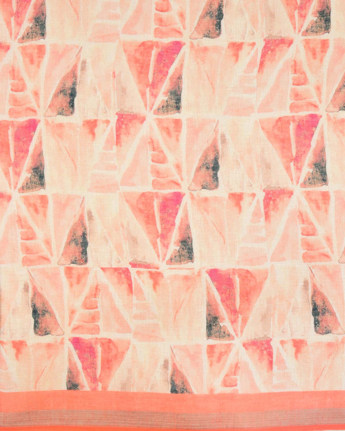 Summerish Peach Banarasi Abstract Geometric Printed Linen Cotton Saree - By HolyWeaves, Benares