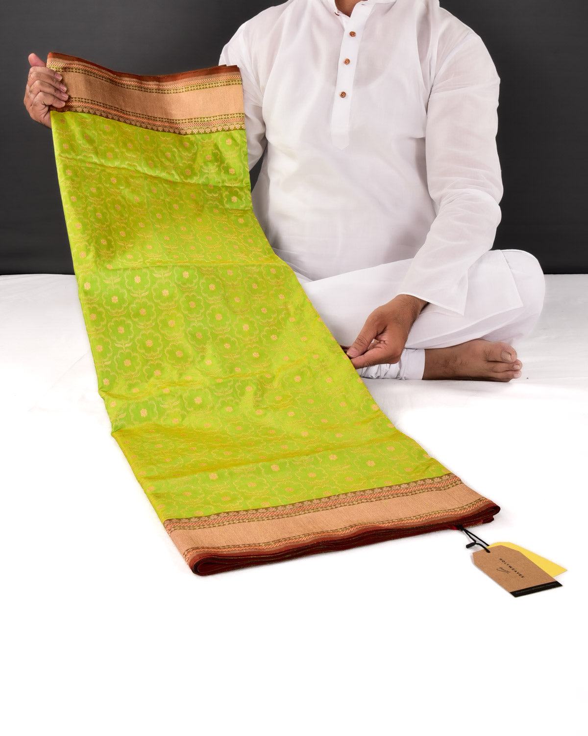 Green Banarasi Gold Zari Floral Buta Cutwork Brocade Handwoven Katan Silk Saree - By HolyWeaves, Benares