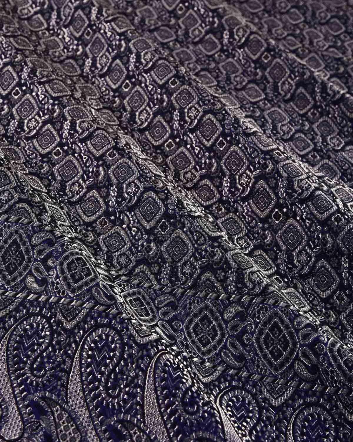 Navy Blue Banarasi Silver Zari Bridal Jamawar Handwoven Silk-Wool Shawl - By HolyWeaves, Benares