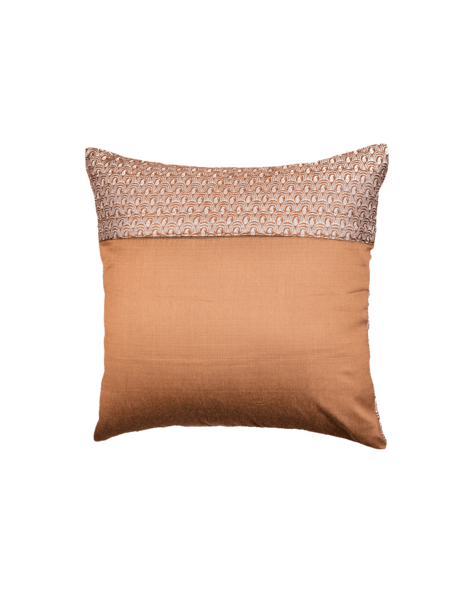Beaver Brown Banarasi Jacquard Noile Silk Cushion Cover 16" - By HolyWeaves, Benares