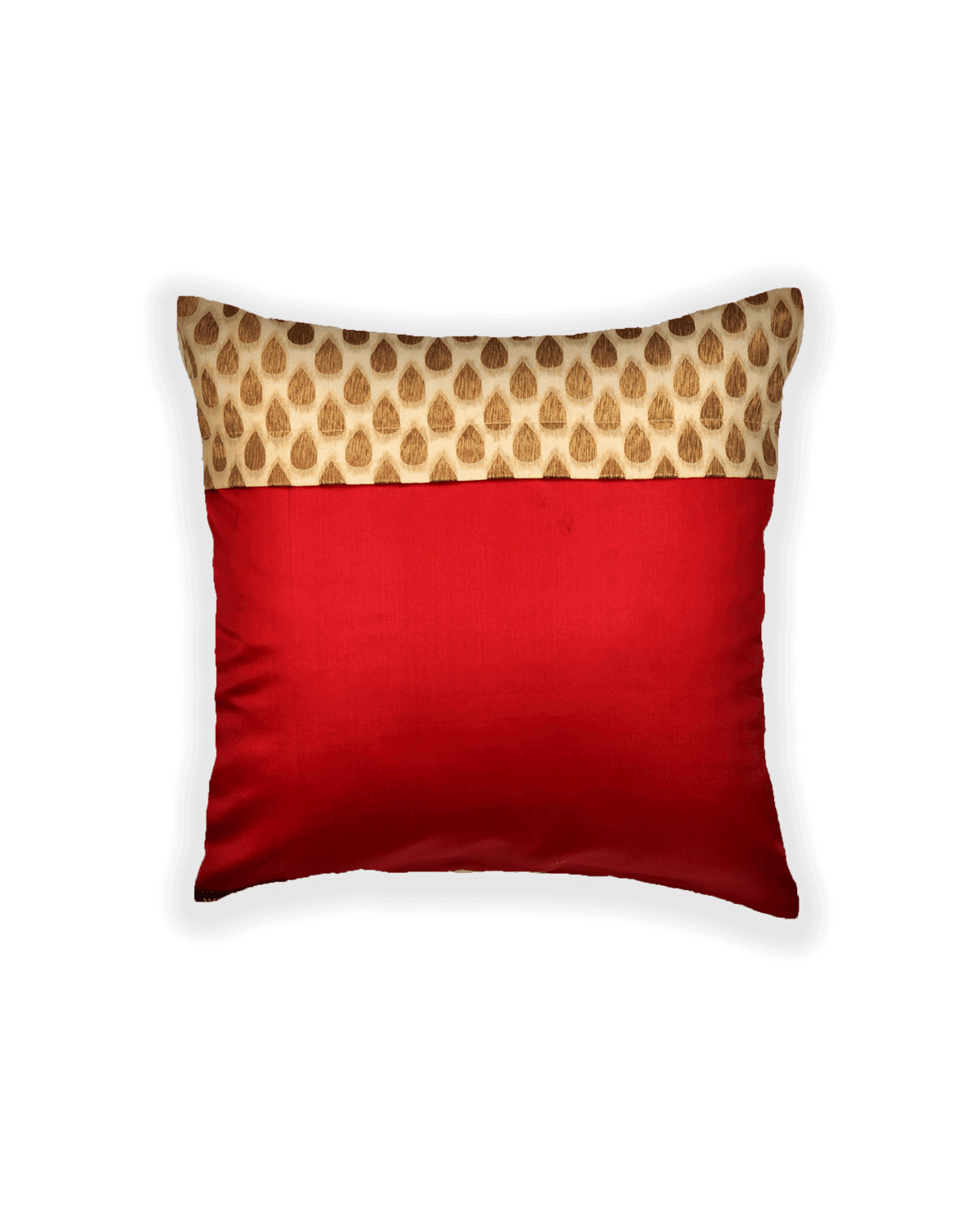 Beige Antique Zari Diya Brocade Woven Cotton Silk Cushion Cover with Satin Back 16" - By HolyWeaves, Benares