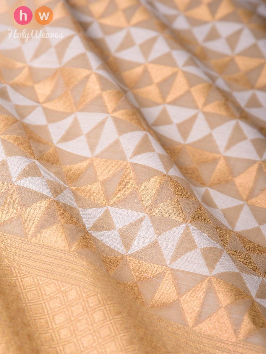 Beige Banarasi Cutwork Brocade Handwoven Cotton Silk Dupatta - By HolyWeaves, Benares