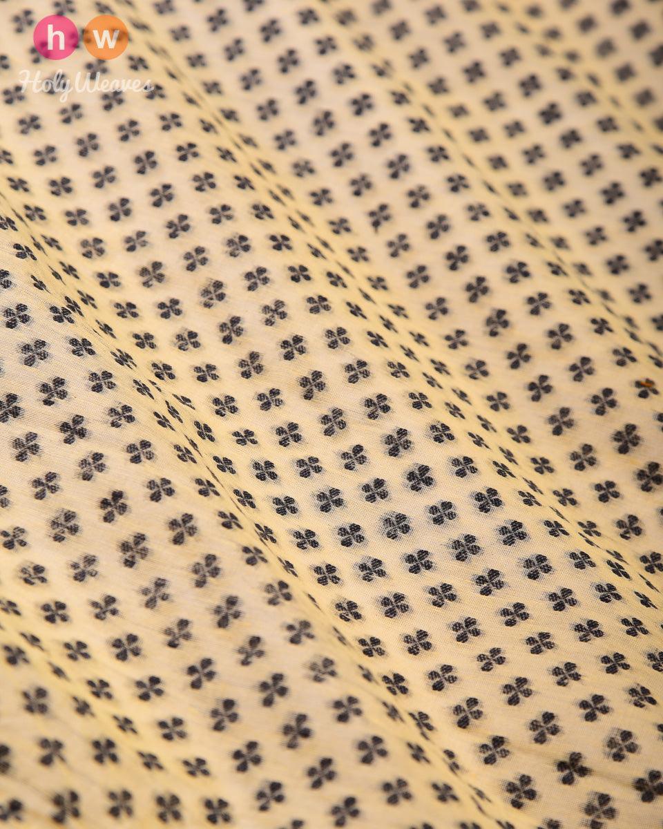 Beige Banarasi Cutwork Brocade Woven Cotton Silk Fabric with Black Chau-fulia Butis - By HolyWeaves, Benares