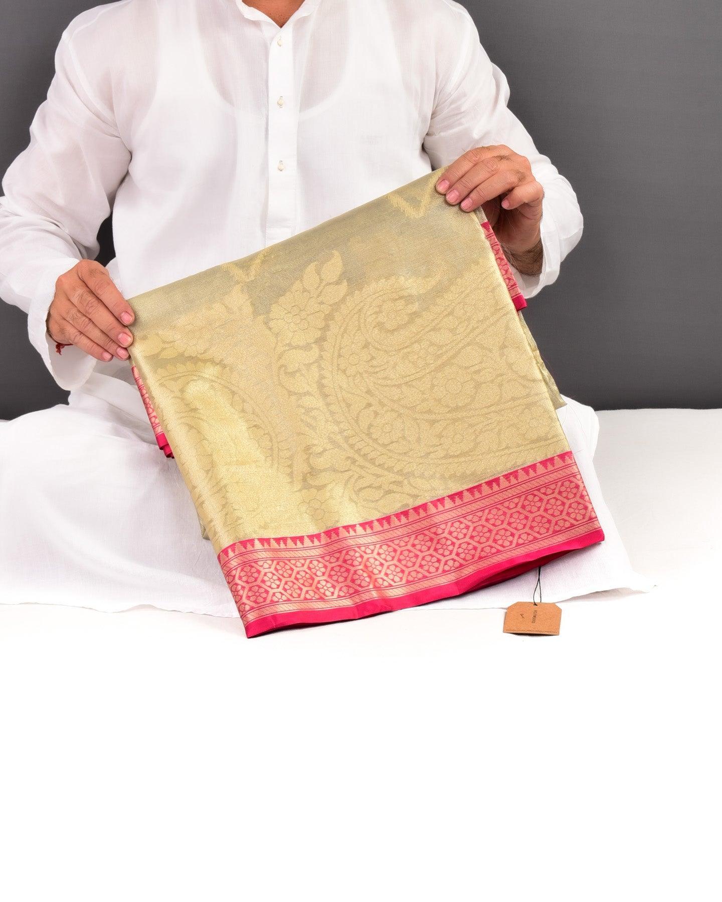 Beige Banarasi Cutwork Brocade Woven Cotton Tissue Saree - By HolyWeaves, Benares